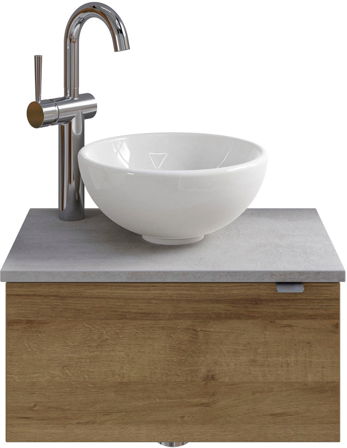 Saphir Wastafelonderkast Serie 6915 wastafel met onderkast voor gastenbadkamer, tweede toilet (3-delig) wastafelmeubels bruin