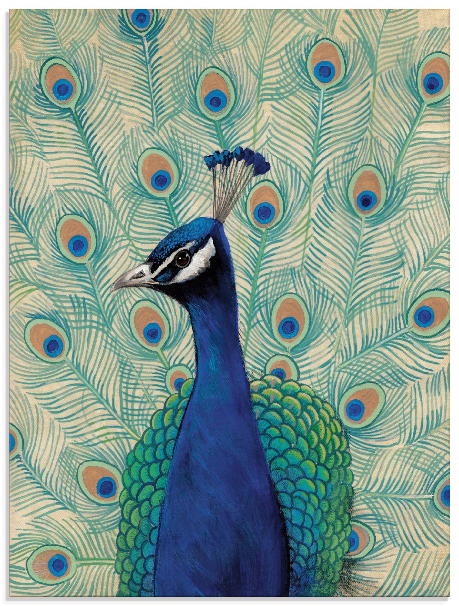 Artland Print op glas Blauwe pauw II (1 stuk)