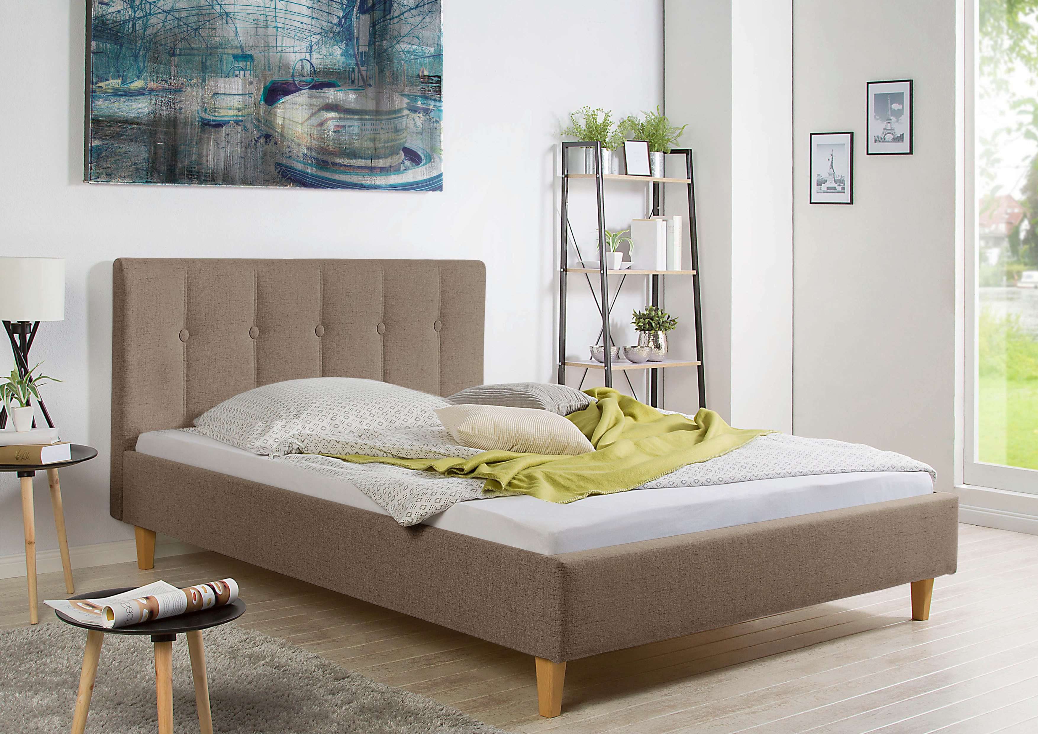 Maintal Gestoffeerd bed Leesburg Zijkanten van het bed zelf te monteren, zonder bedkist bedden bruin
