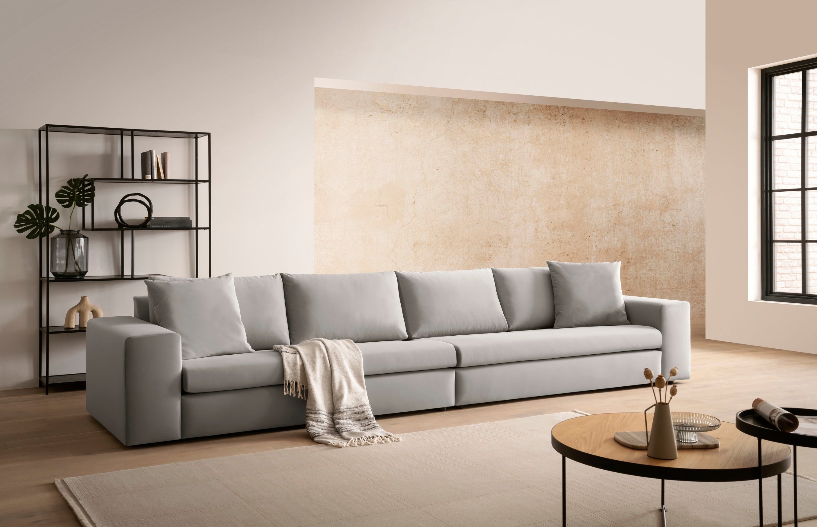 andas 4-zitsbank SLEETLAND XXL in fluweel of vintage lederlook