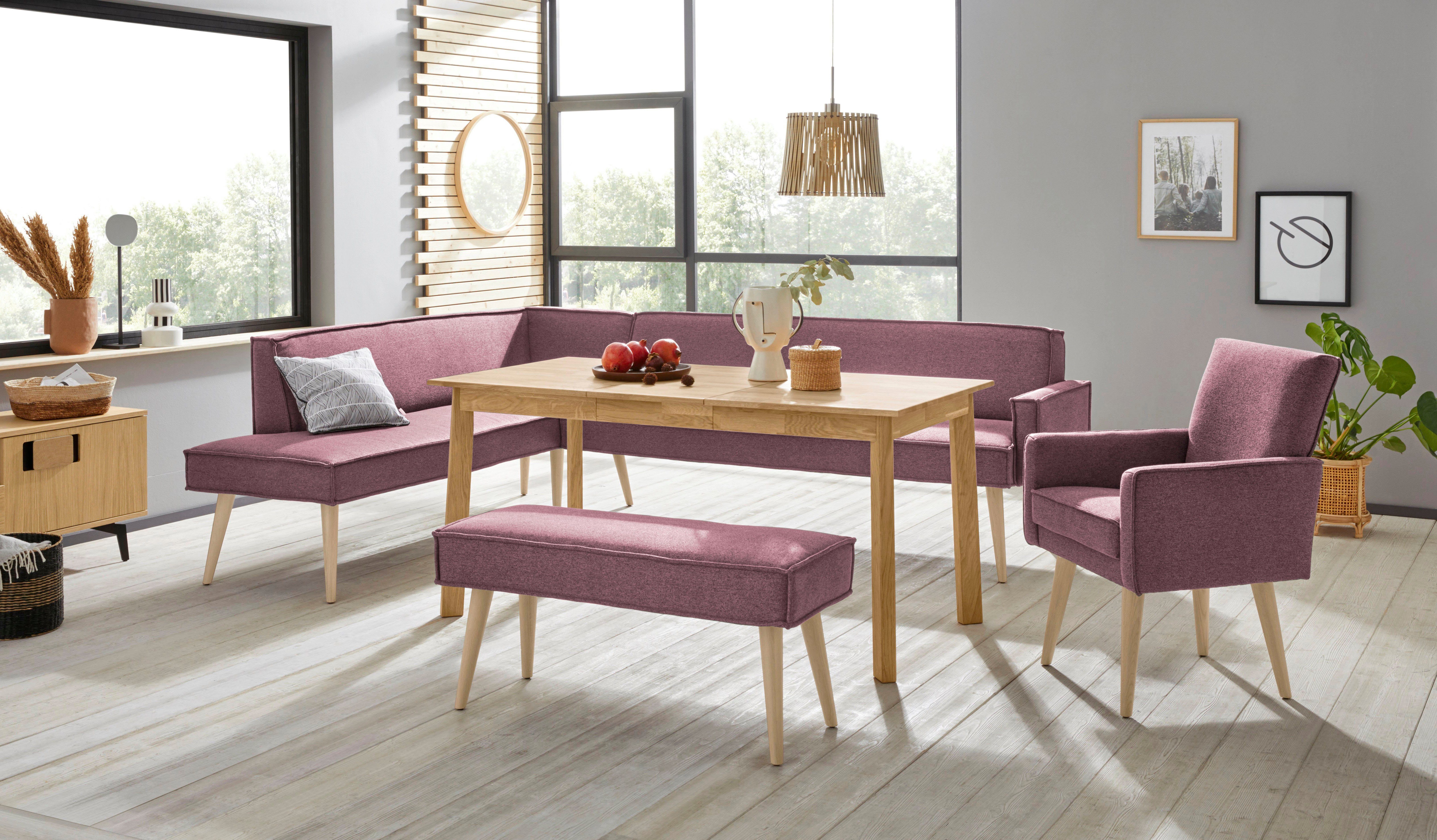exxpo - sofa fashion Hoekbank Lungo, moderne paspelnaad, comfortabel en elegant, hoge houten voet