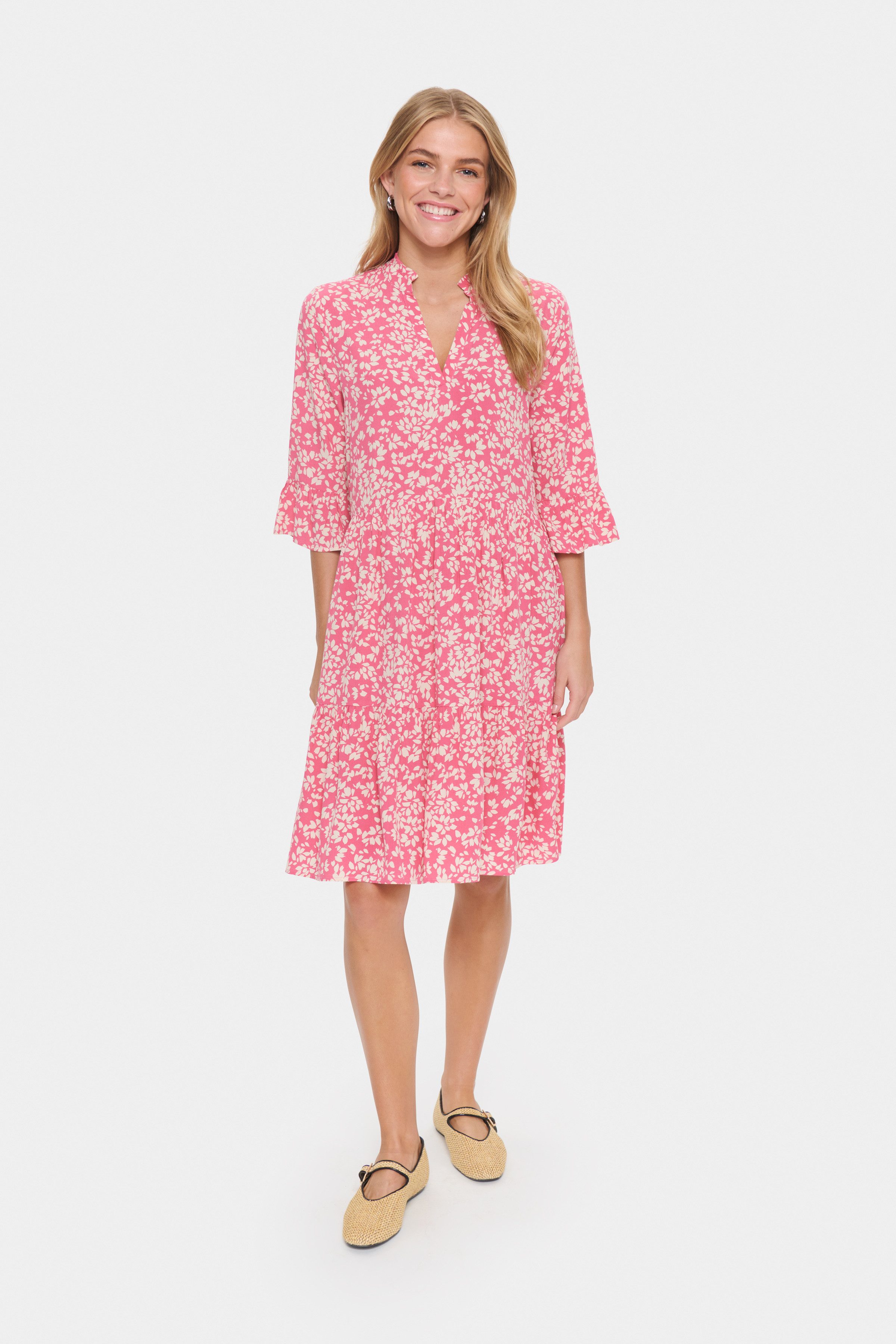 Saint Tropez Blousejurk EdaSZ dress met volants en 3/4 mouwen