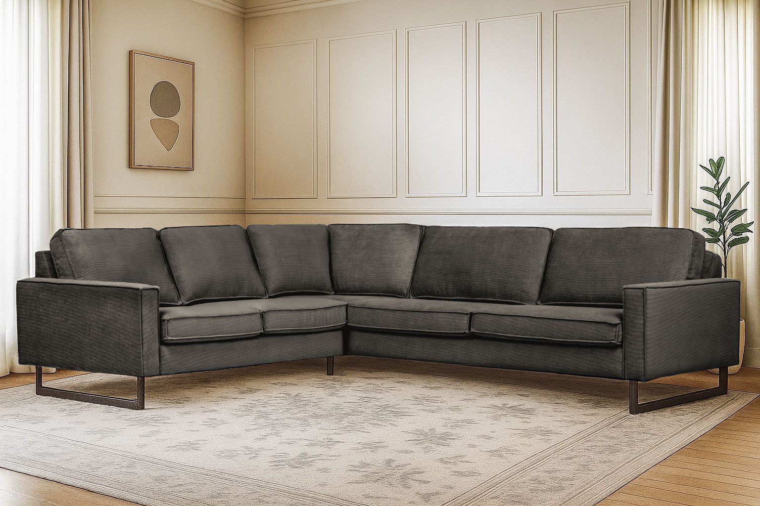 Places of Style Hoekbank Pinto, XXL, 250/290 cm, lange arm, ottomane Cord, chenille, leerlook, met bies, metalen voeten, golfondersteuning