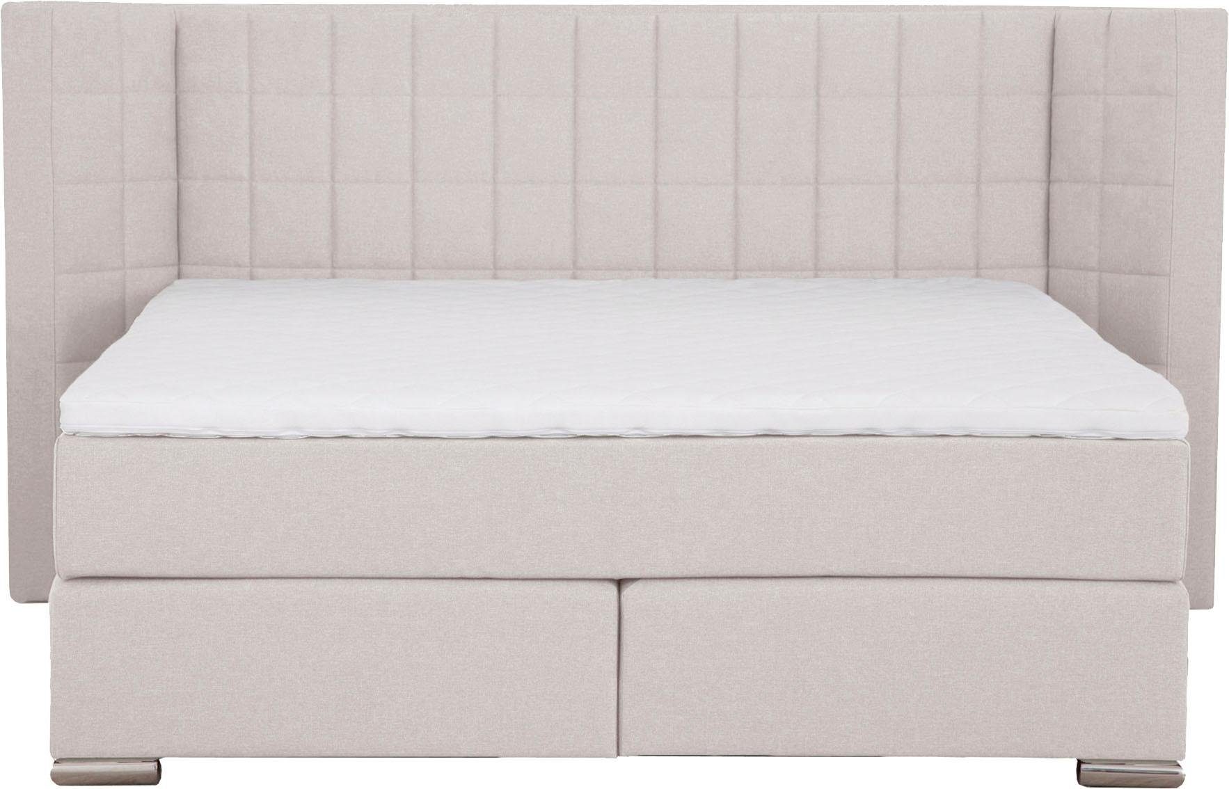 Places of Style Boxspring Piazza met stiksels en hoofdbord met vleugels opzij