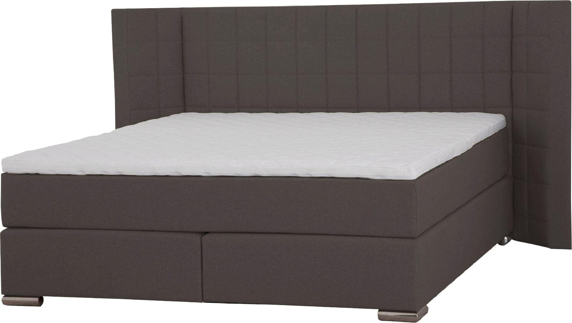Places of Style Boxspring Piazza met stiksels en hoofdbord met vleugels opzij