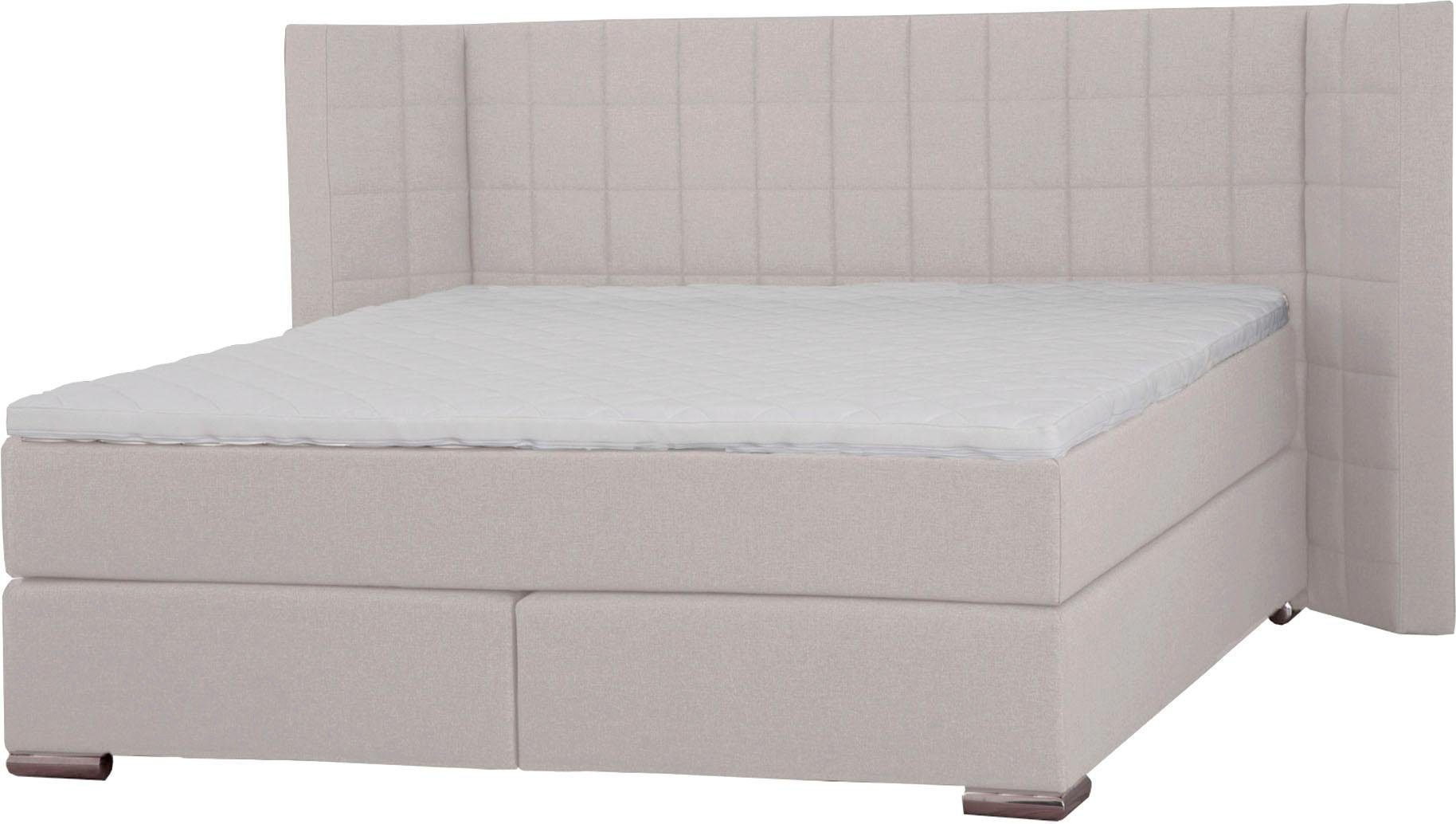 Places of Style Boxspring Piazza met stiksels en hoofdbord met vleugels opzij