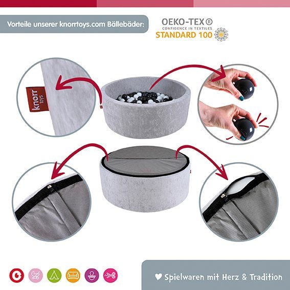 Knorrtoys® Ballenbak Soft, Cube Grey met 300 ballen grijs/crème, made in europe