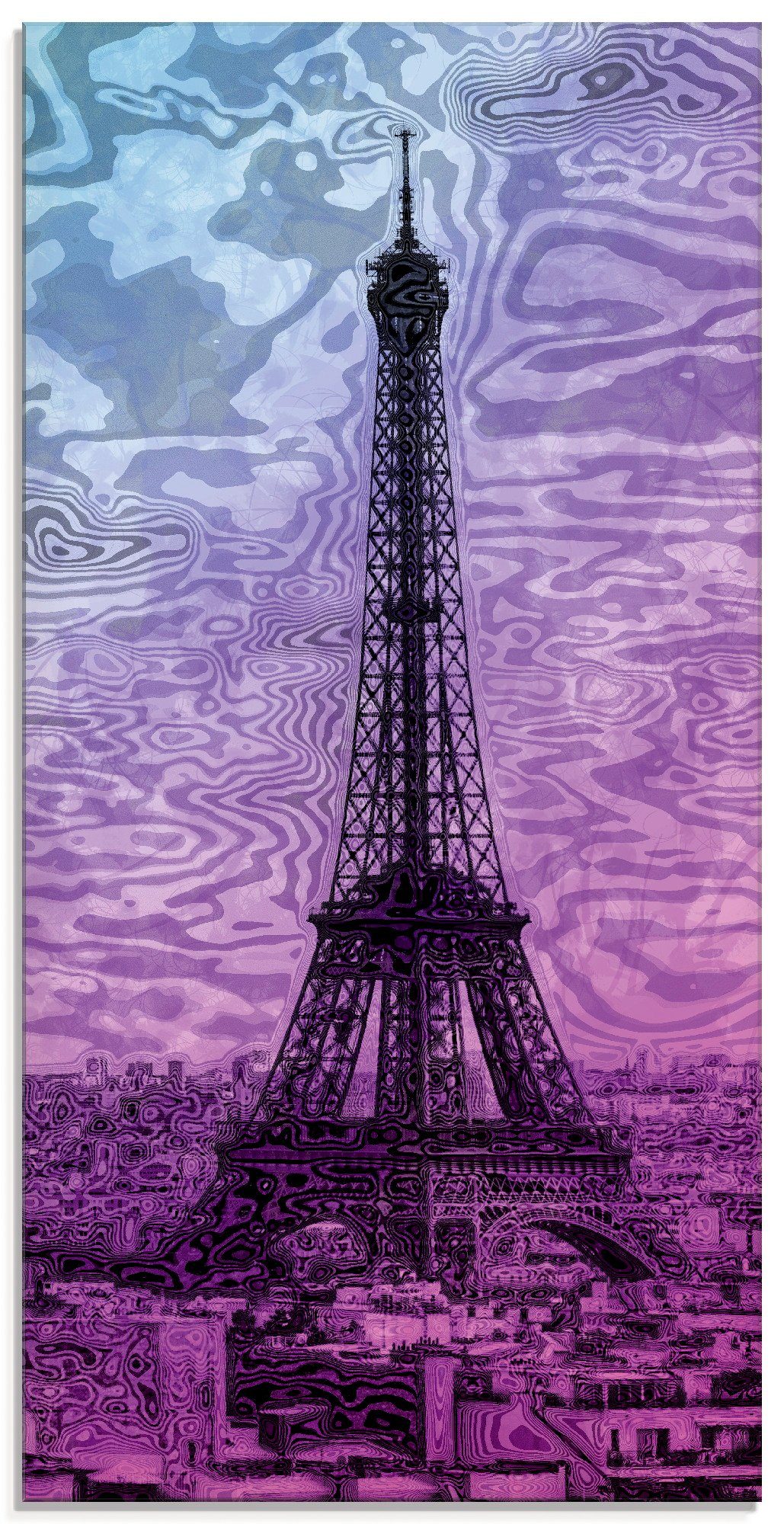 Artland Print op glas Parijs Eiffeltoren paars/blauw (1 stuk)