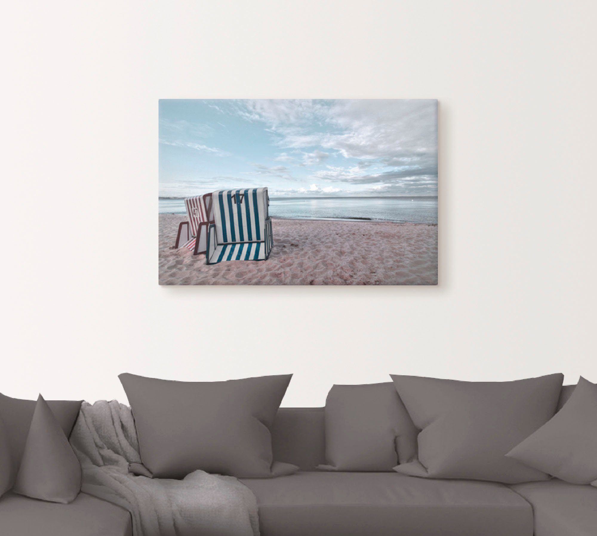 Artland Artprint Eenzame strandstoelen aan het Ostseestrand als artprint op linnen, poster in verschillende formaten maten