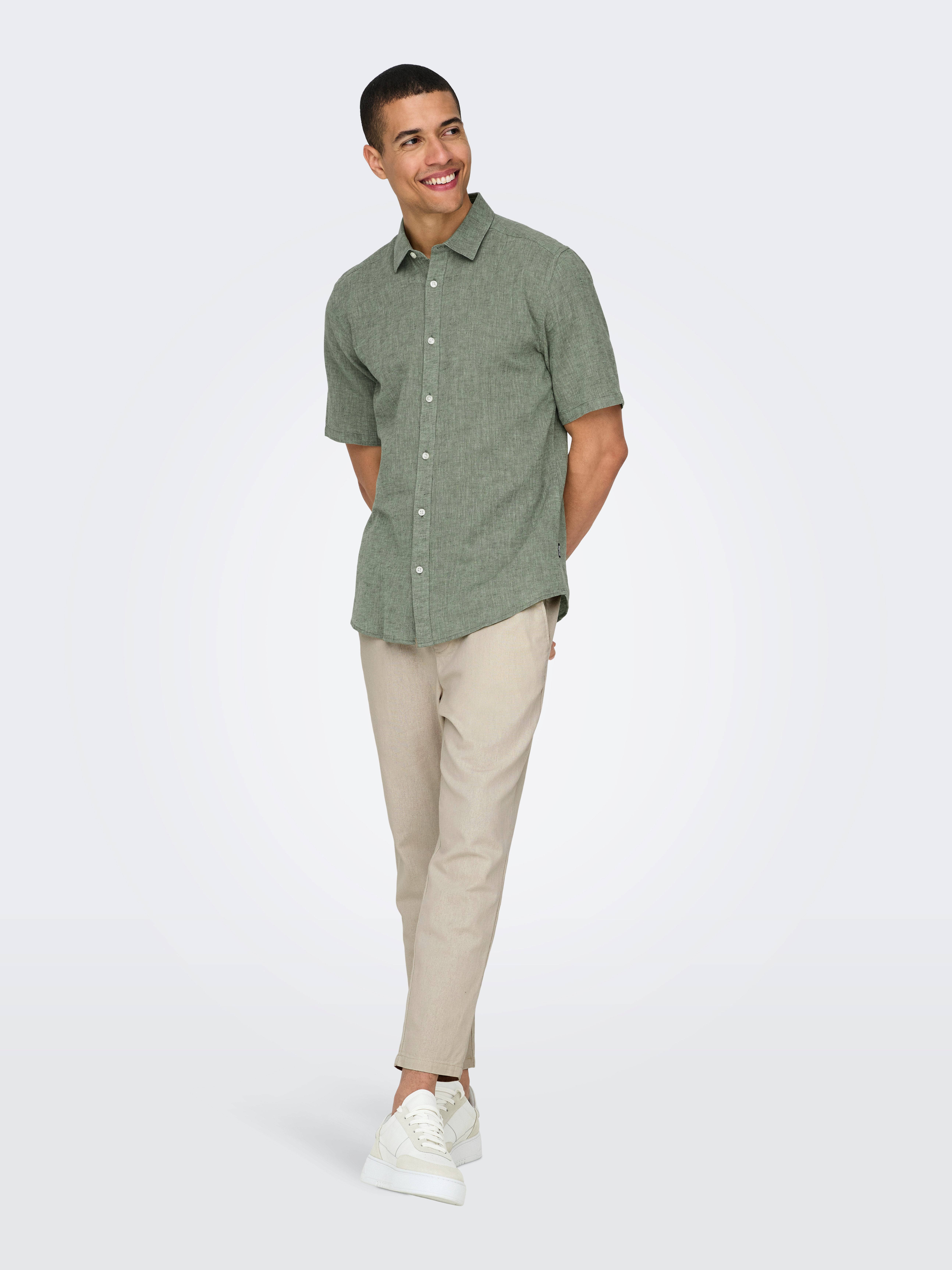 ONLY & SONS Overhemd met korte mouwen ONSCAIDEN SS SOLID LINEN SHIRT NOOS