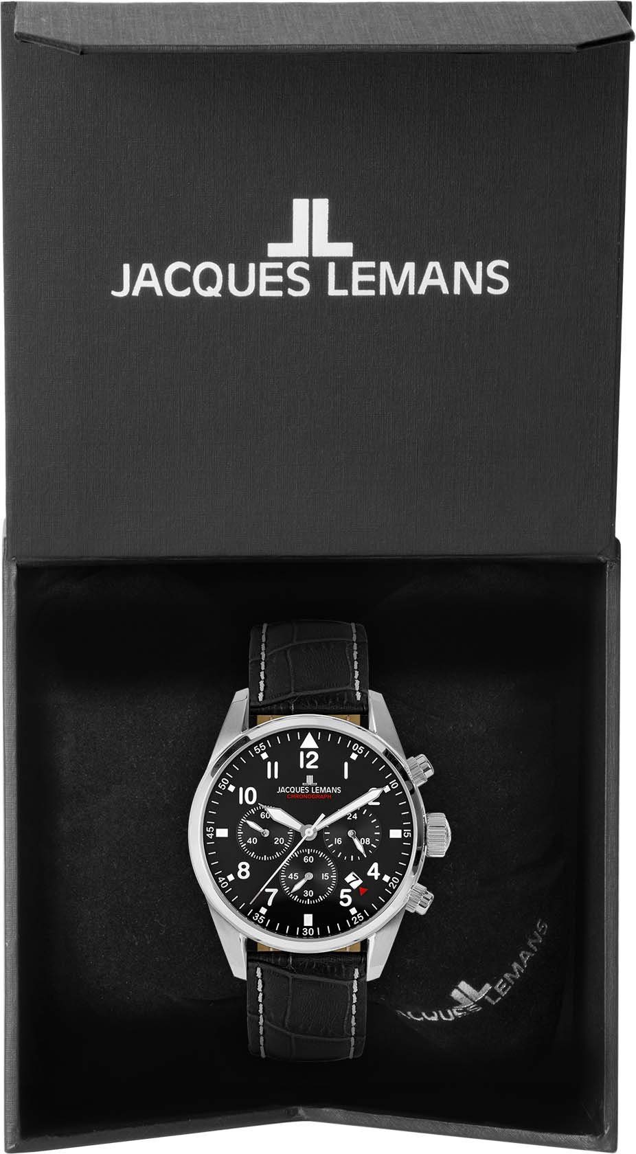 Jacques Lemans Chronograaf Barcelona Quartz horloge, polshorloge, herenhorloge, roestvrijstalen band, stopwatchfunctie, dag