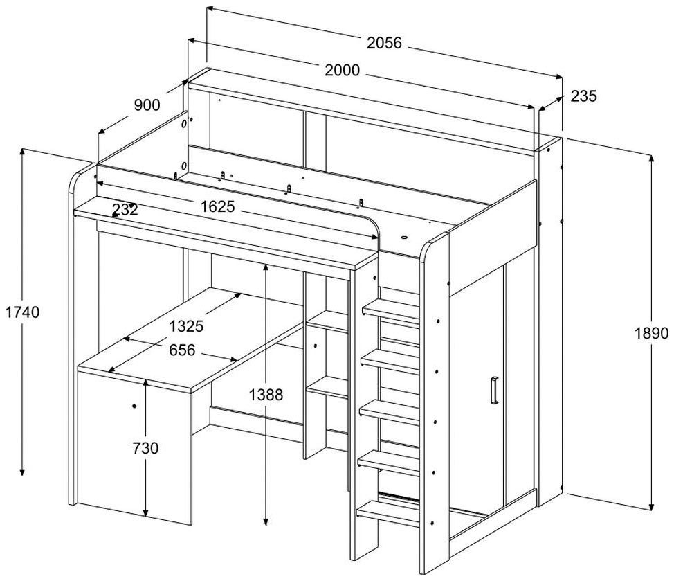 Parisot Hoogslaper Higher incl. kast , bureau en rek