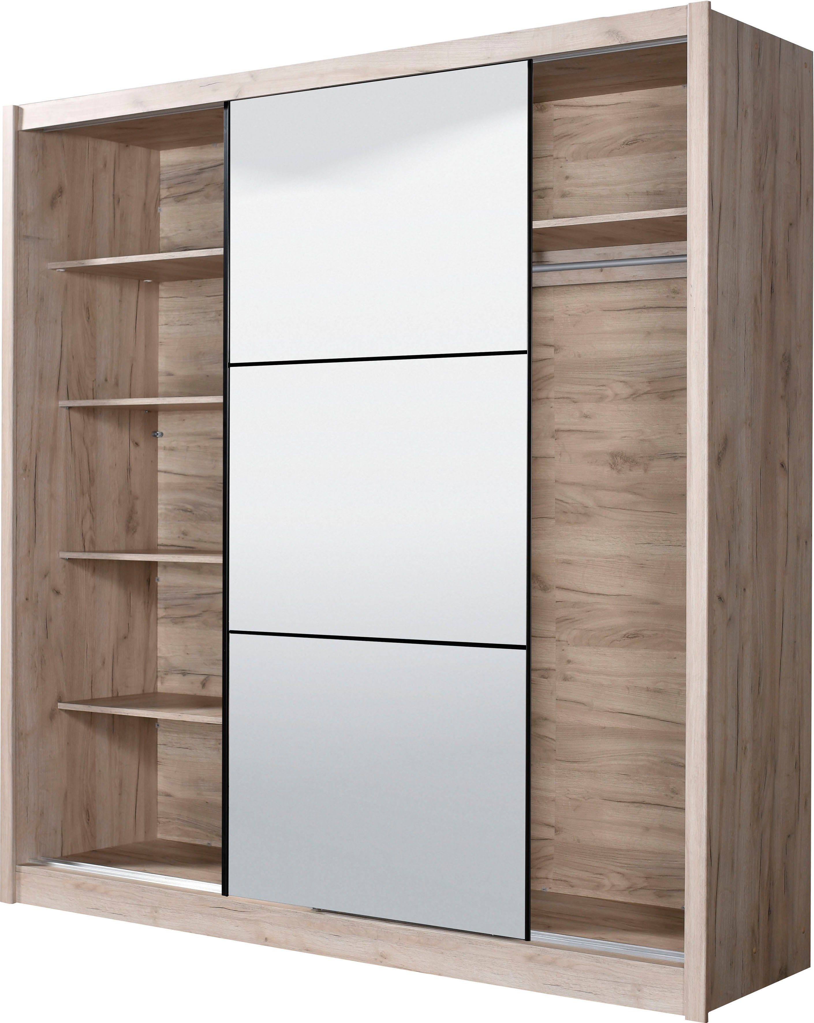 INOSIGN Zweefdeurkast Navara kledingkast met spiegel linnenkast garderobe met royale binnenuitrusting, fsc®-gecertificeerd, in 3 breedtes