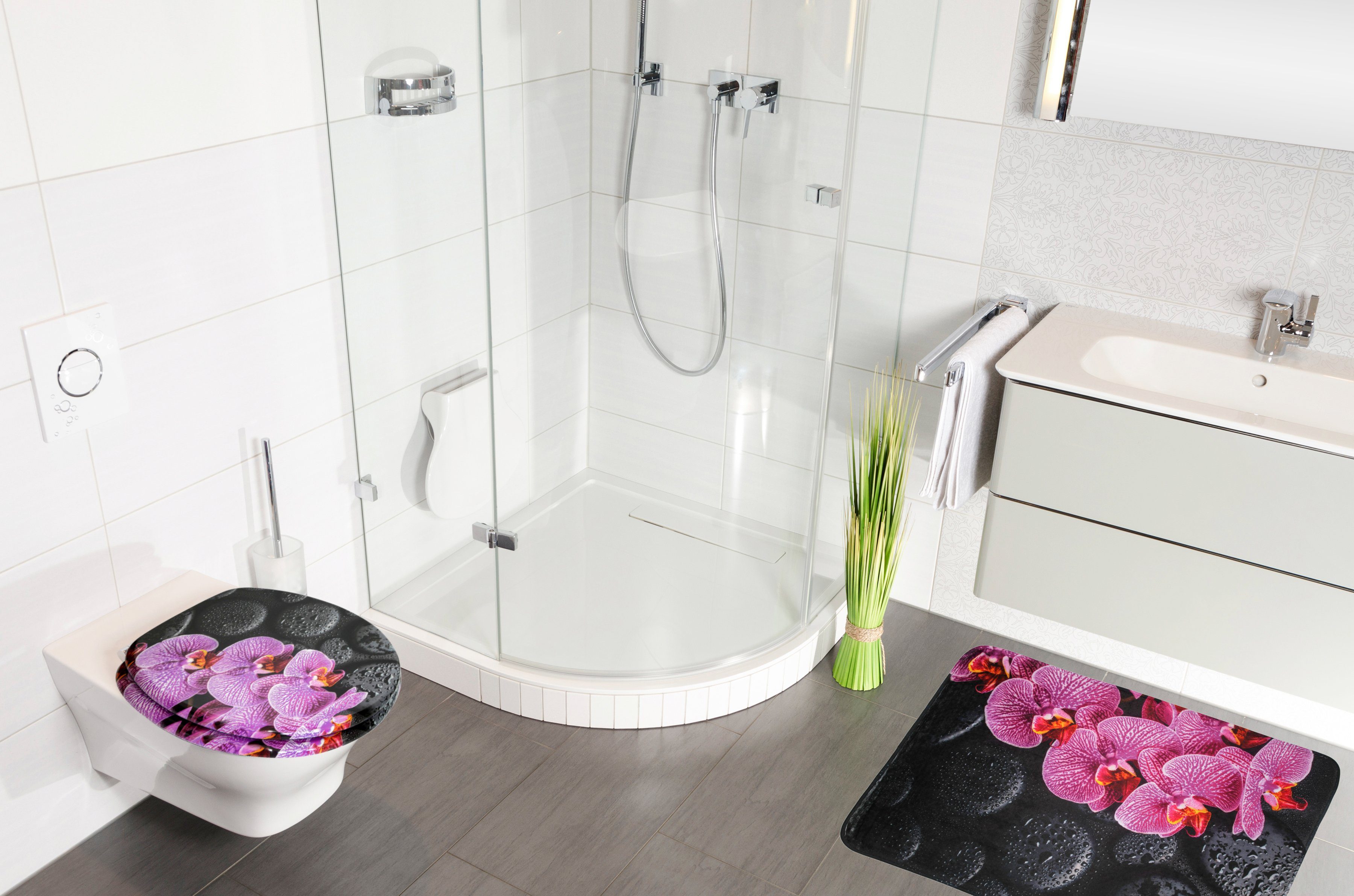 Sanilo Set badkameraccessoires Madeira bestaand uit toiletzitting, badmat en wastafelplug (complete set, 3-delig)
