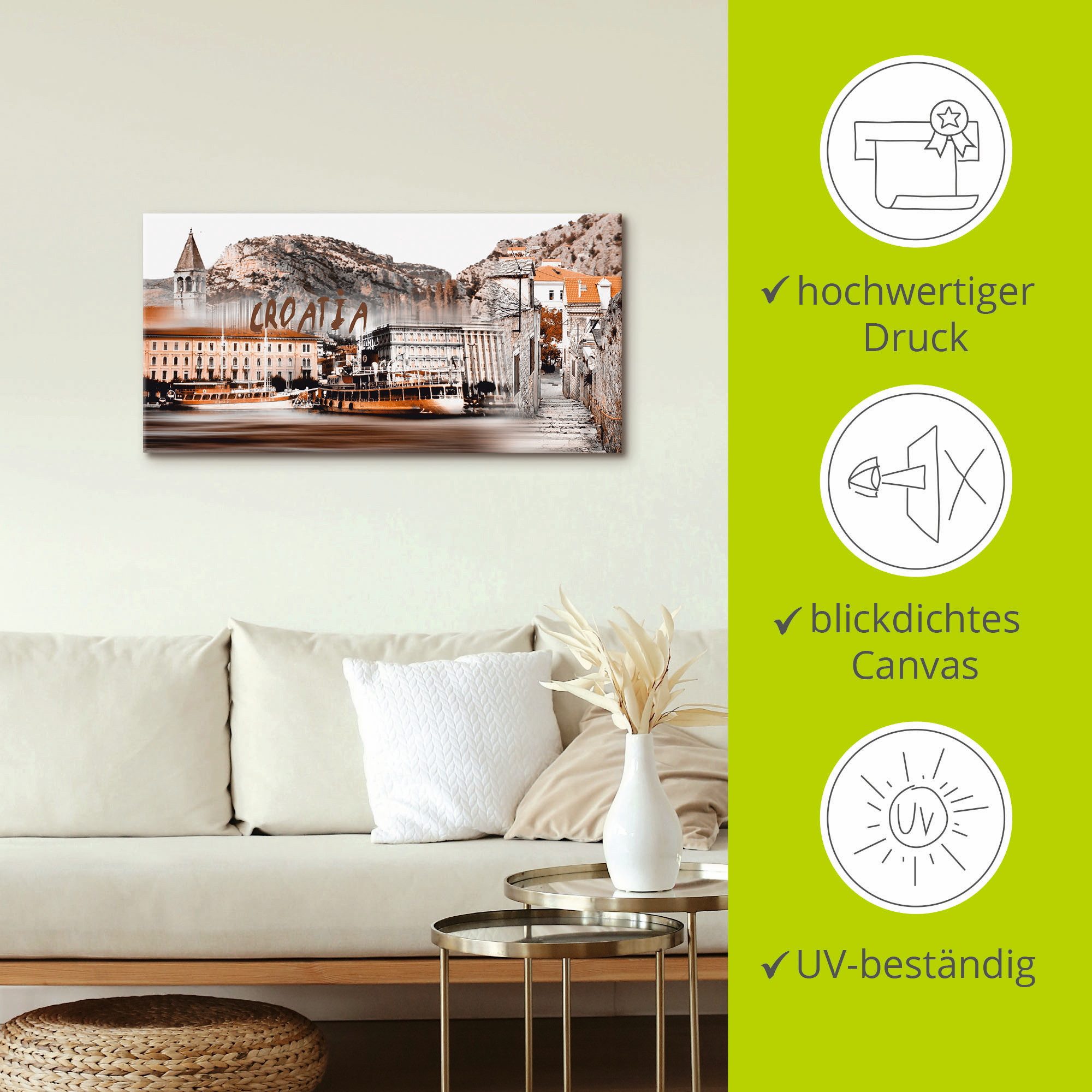 Artland Artprint Kroatië Skyline abstracte collage als artprint op linnen, poster in verschillende formaten maten