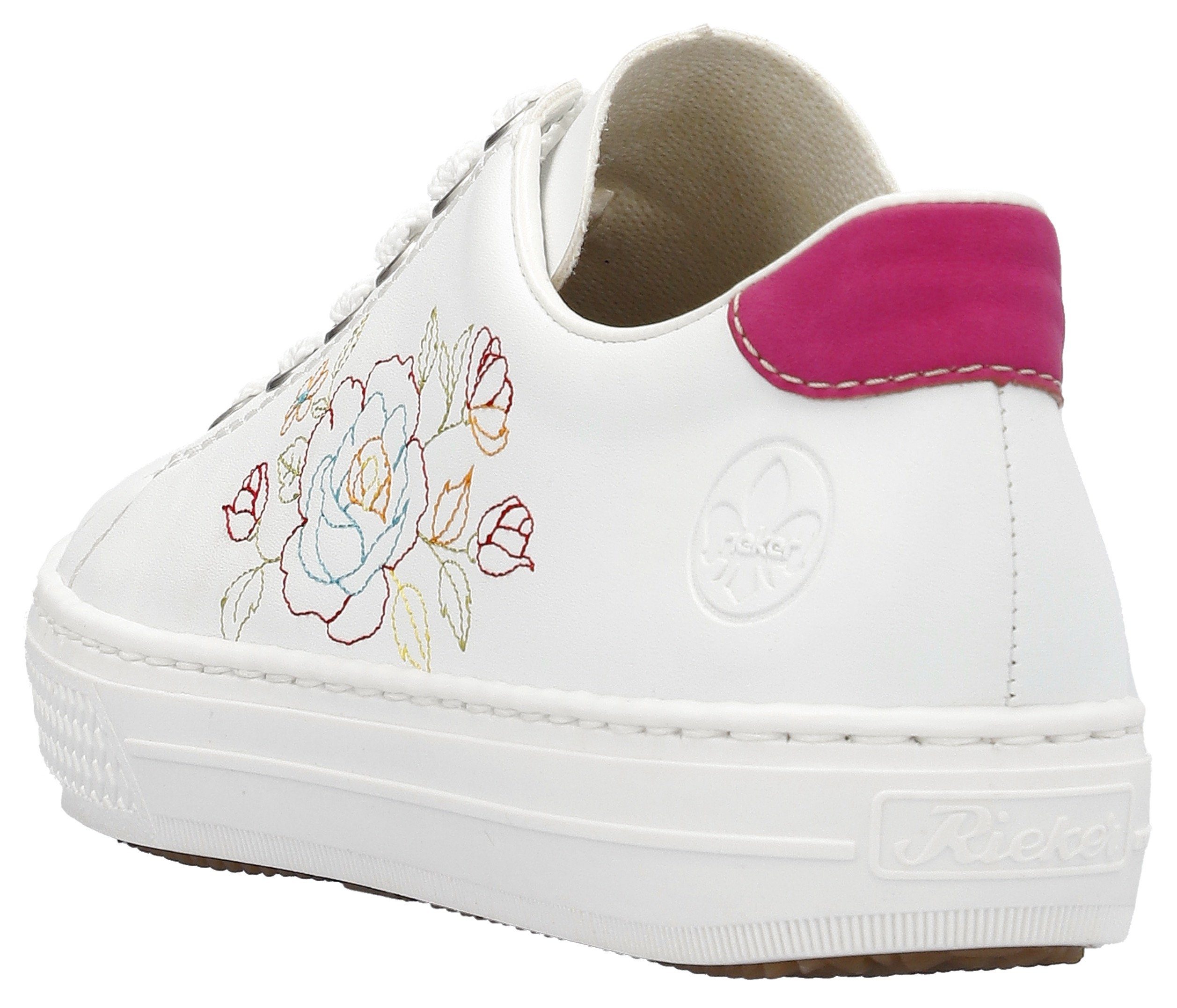 Rieker Sneakers met zijbloemborduurwerk, vrijetijdsschoen, lage schoen, veterschoen