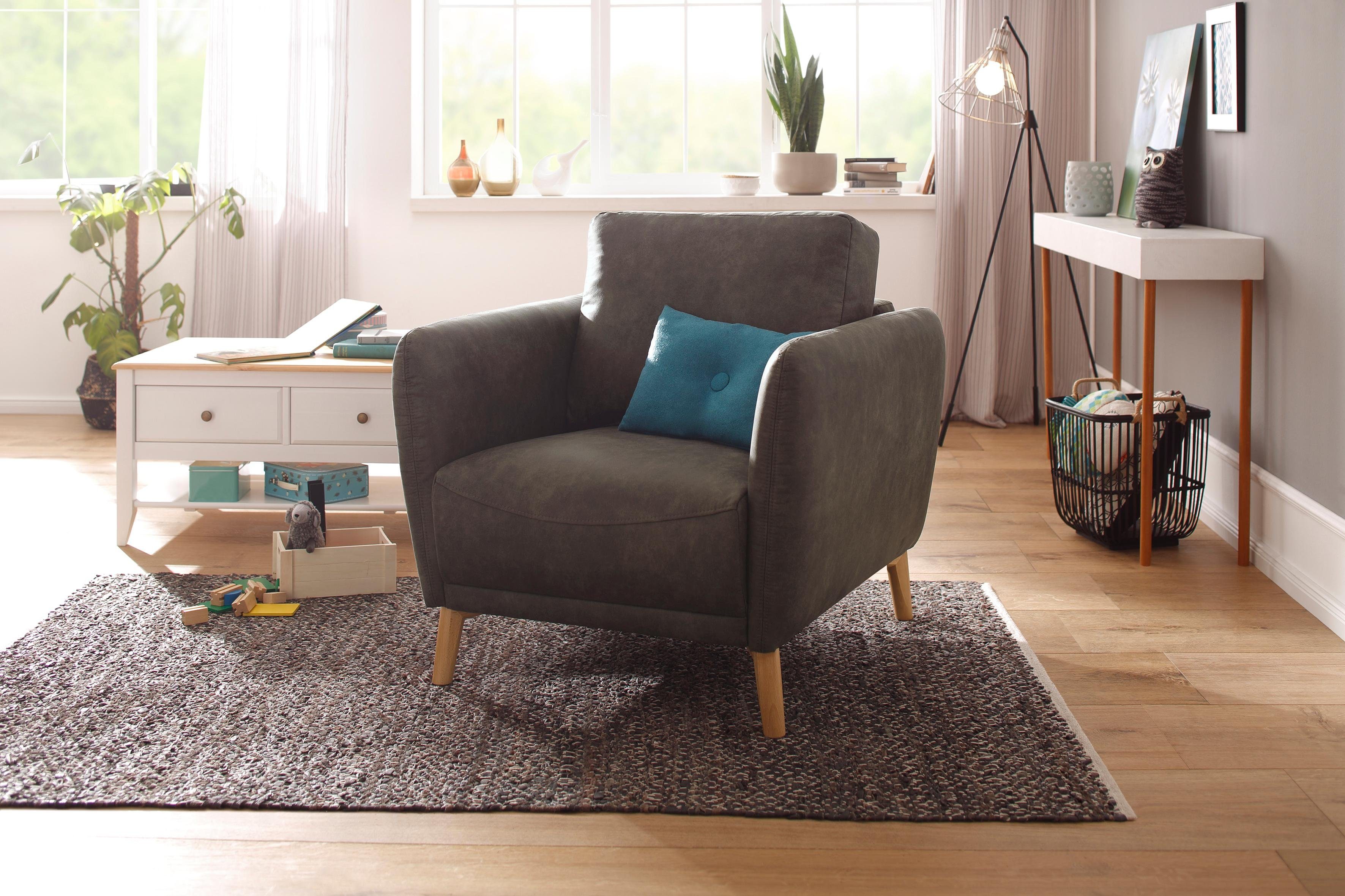 Home affaire Fauteuil Ida met houten poten en armleuning-bekleding