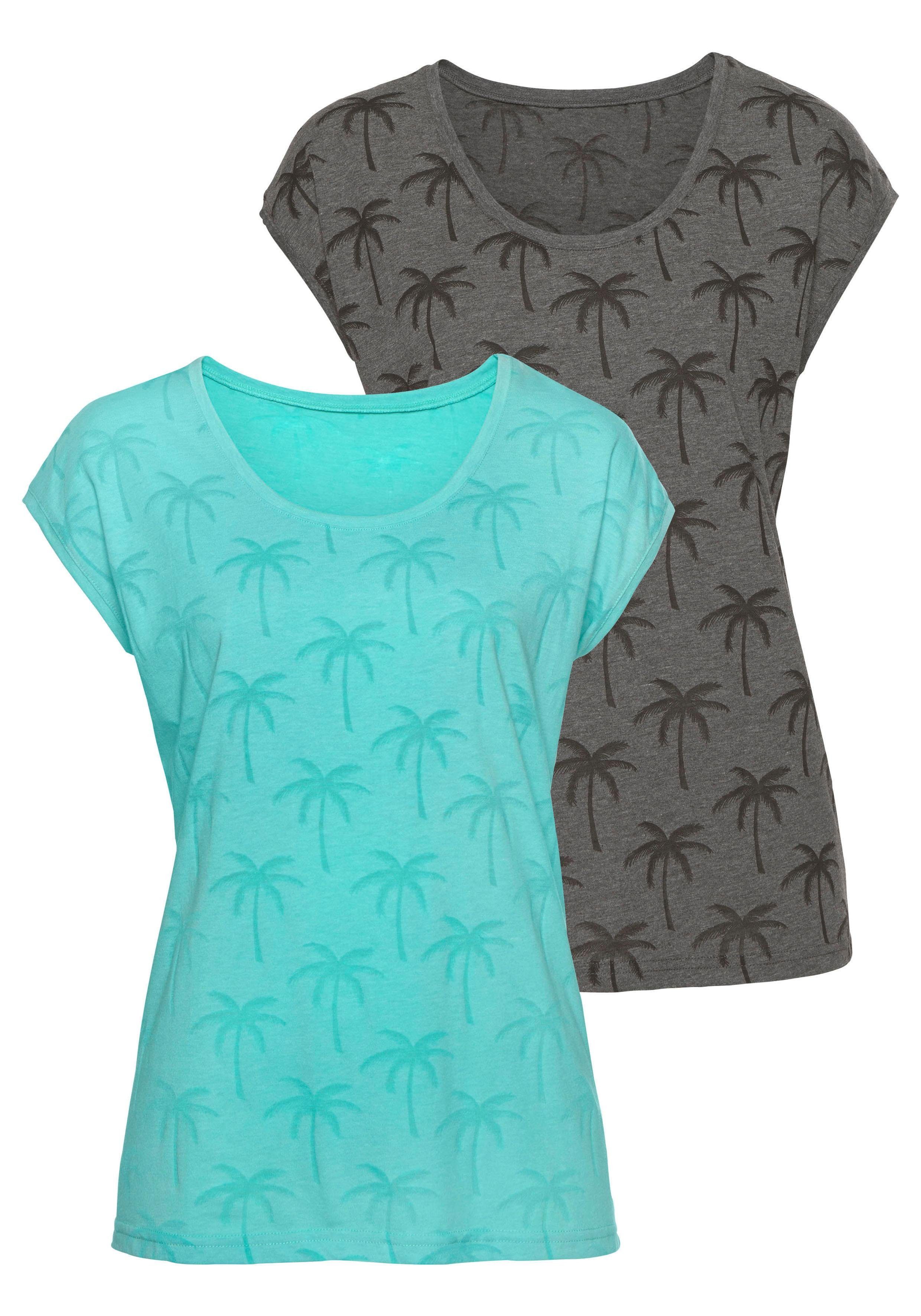 beachtime NU 15% KORTING: Beachtime T-shirt met palmen (set van 2)