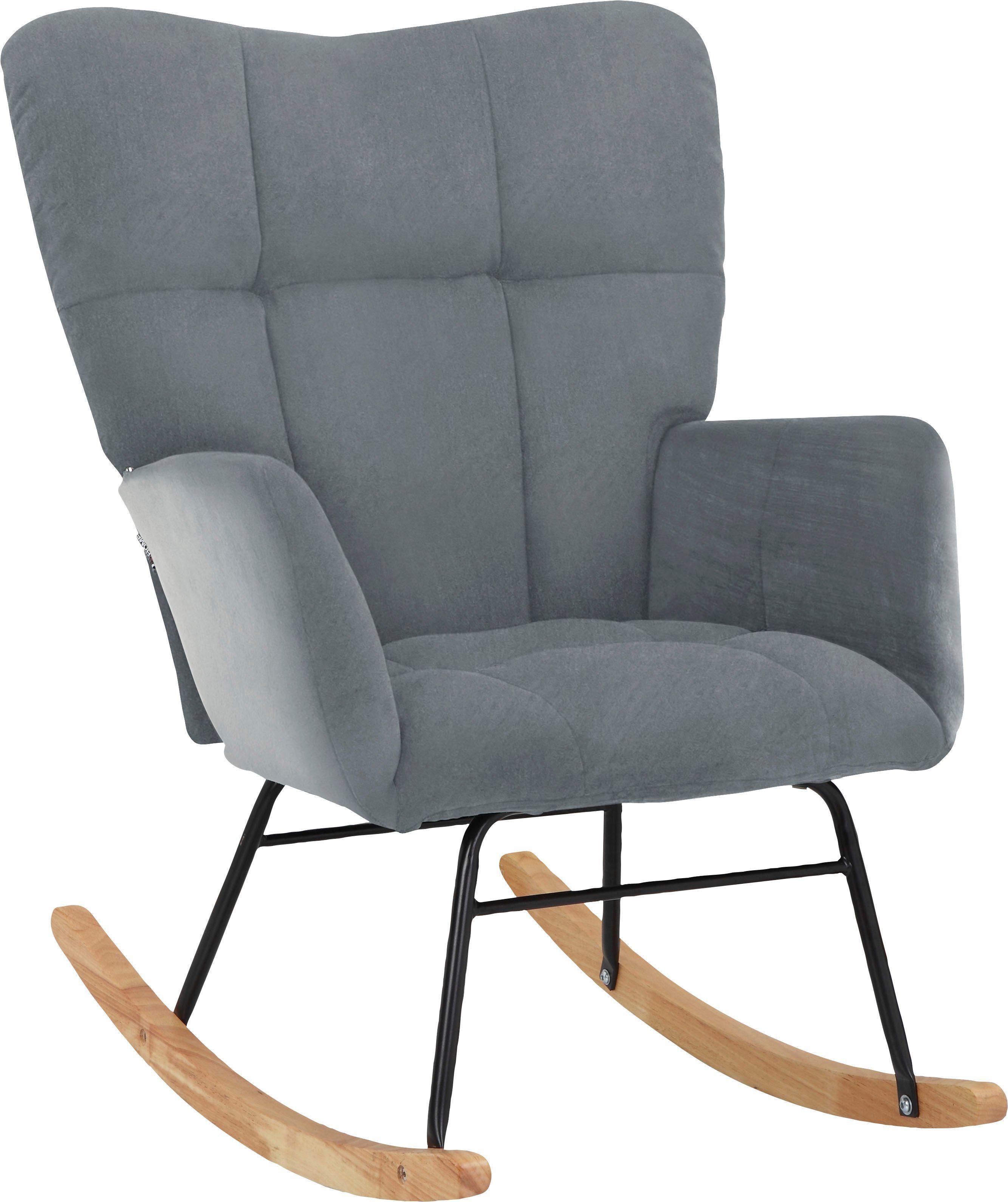 INOSIGN Schommelstoel Anika, ophaalstoel woonkamer met functie Zacht verdikte zitting en rugleuning, poten van metaal en hout, zithoogte 48 cm (1
