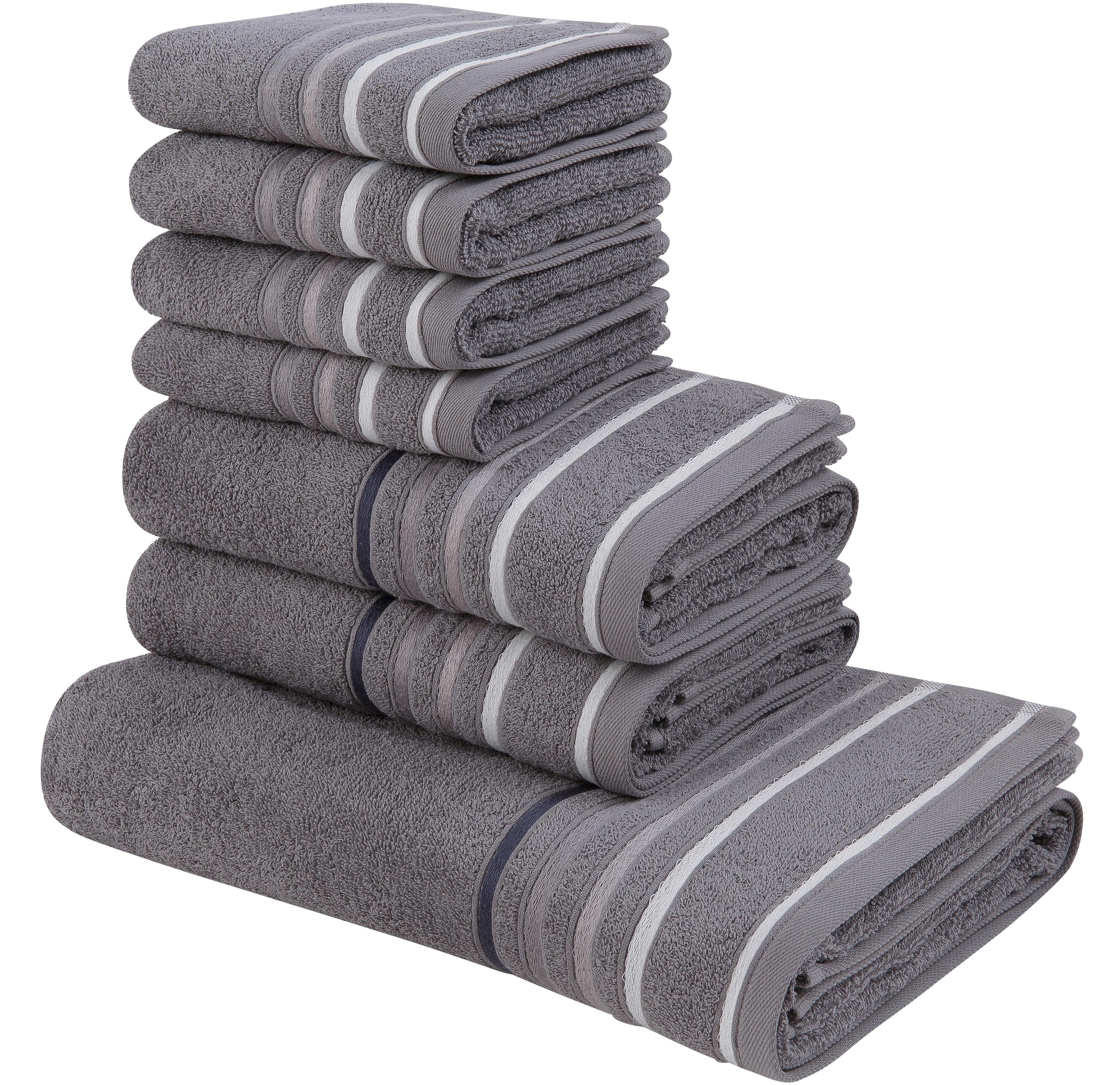 my home handdoekenset niki handdoekenset met meerkleurige streeprand, van 100% katoen (set, 7-delig) grijs