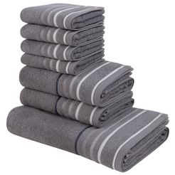 my home handdoekenset niki met gestreepte randen (set, 7-delig) grijs