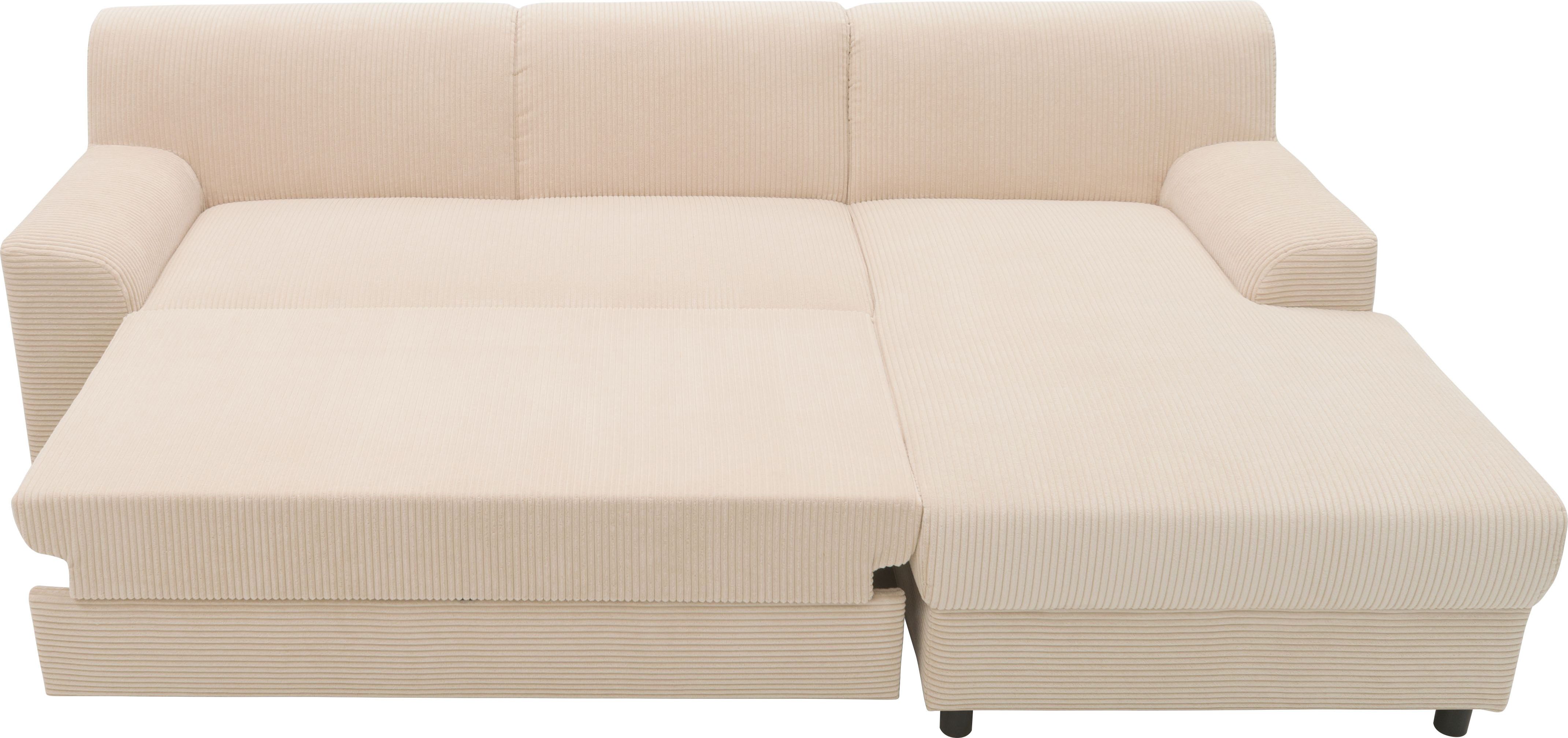 INOSIGN Hoekbank Turah 2, L-vorm, in Cord en waterafstotende microvezel, Vering B/D/H: 241/146/79 cm, incl. sierkussen, optioneel met bedfunctie