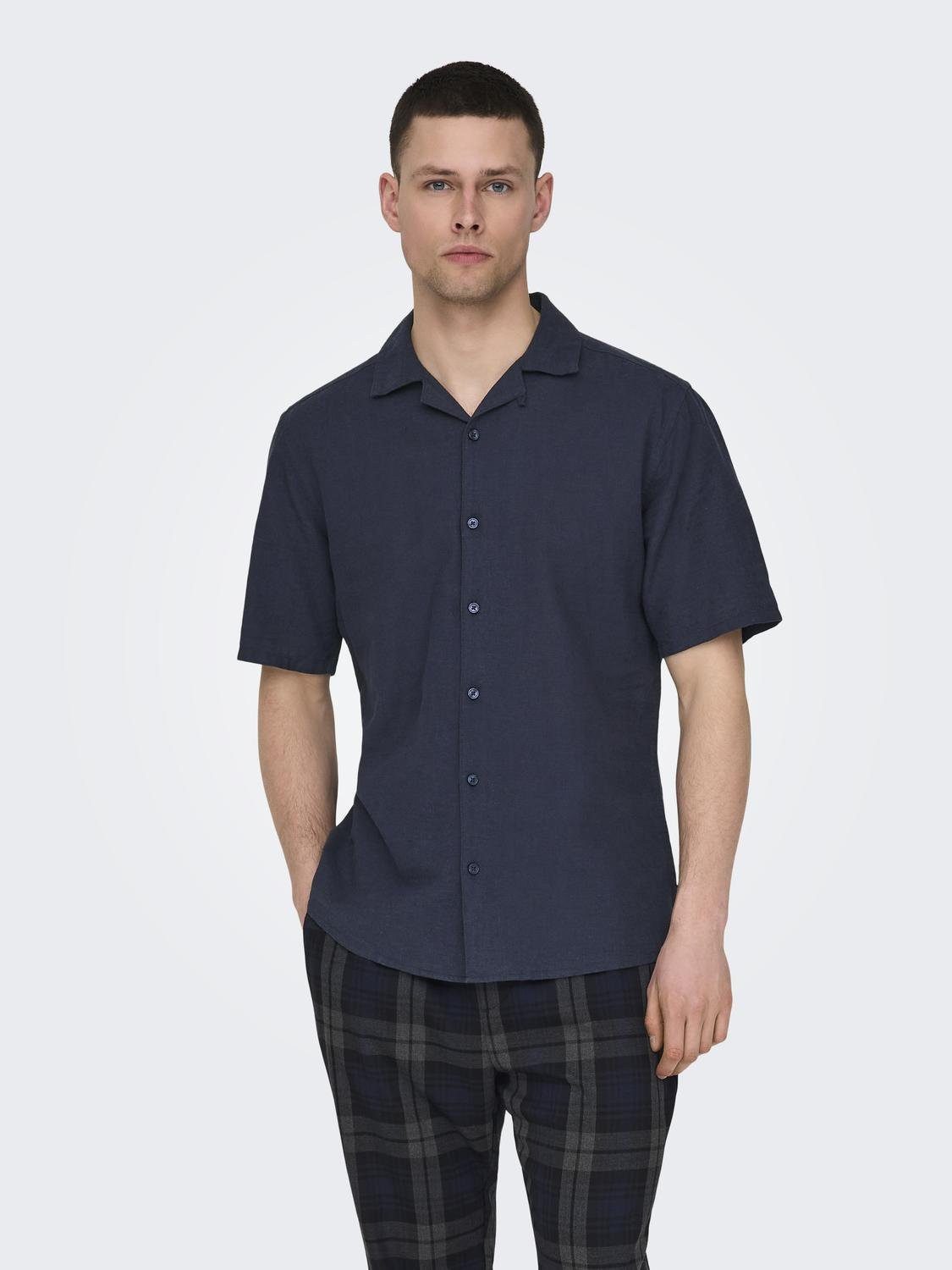 ONLY & SONS Overhemd met korte mouwen ONSCAIDEN SS SOLID RESORT LINEN NOOS