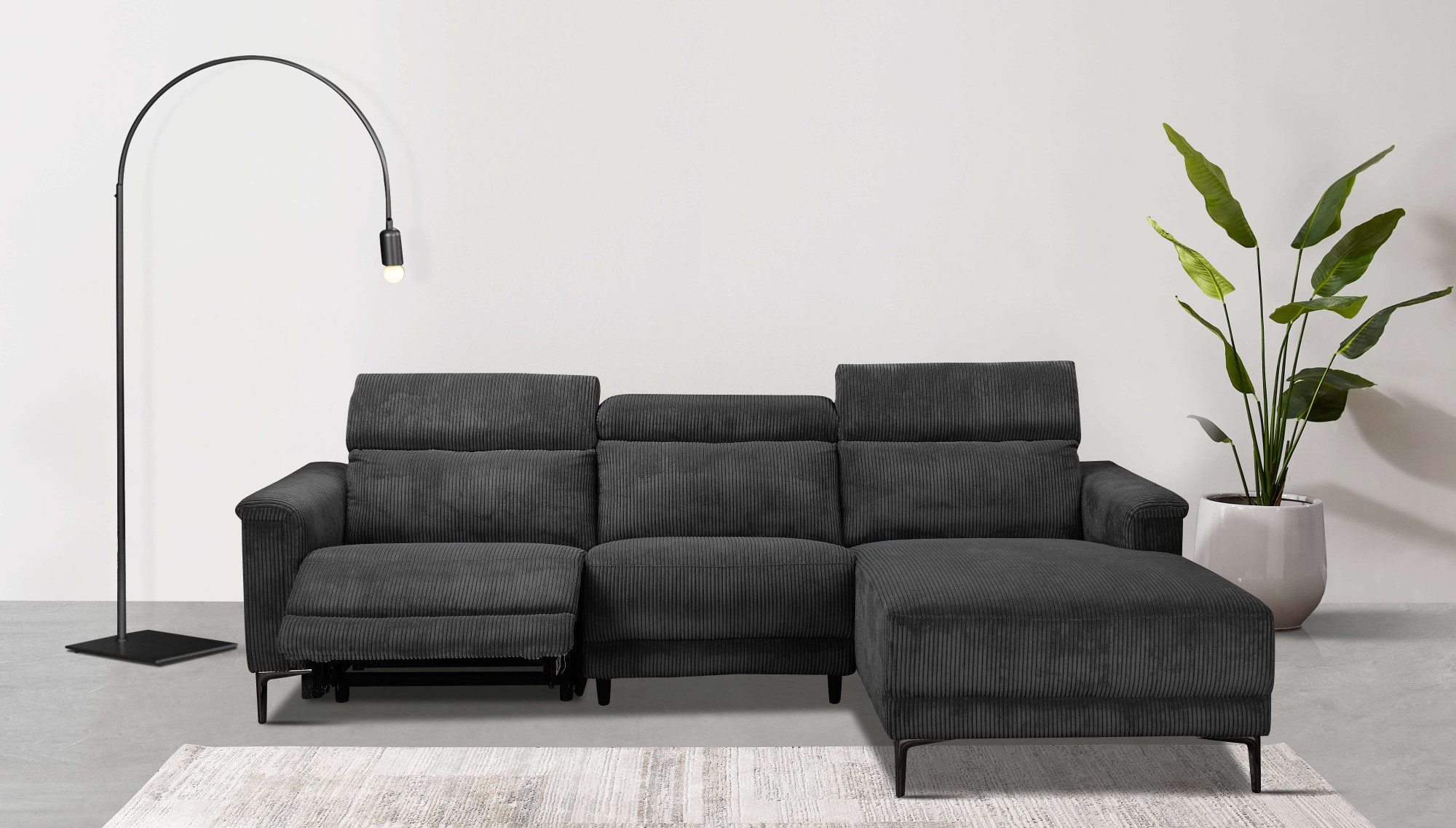 Places of Style Hoekbank Lund in cord, L-vorm, 261 cm, handmatige en elektrische relaxfunctie