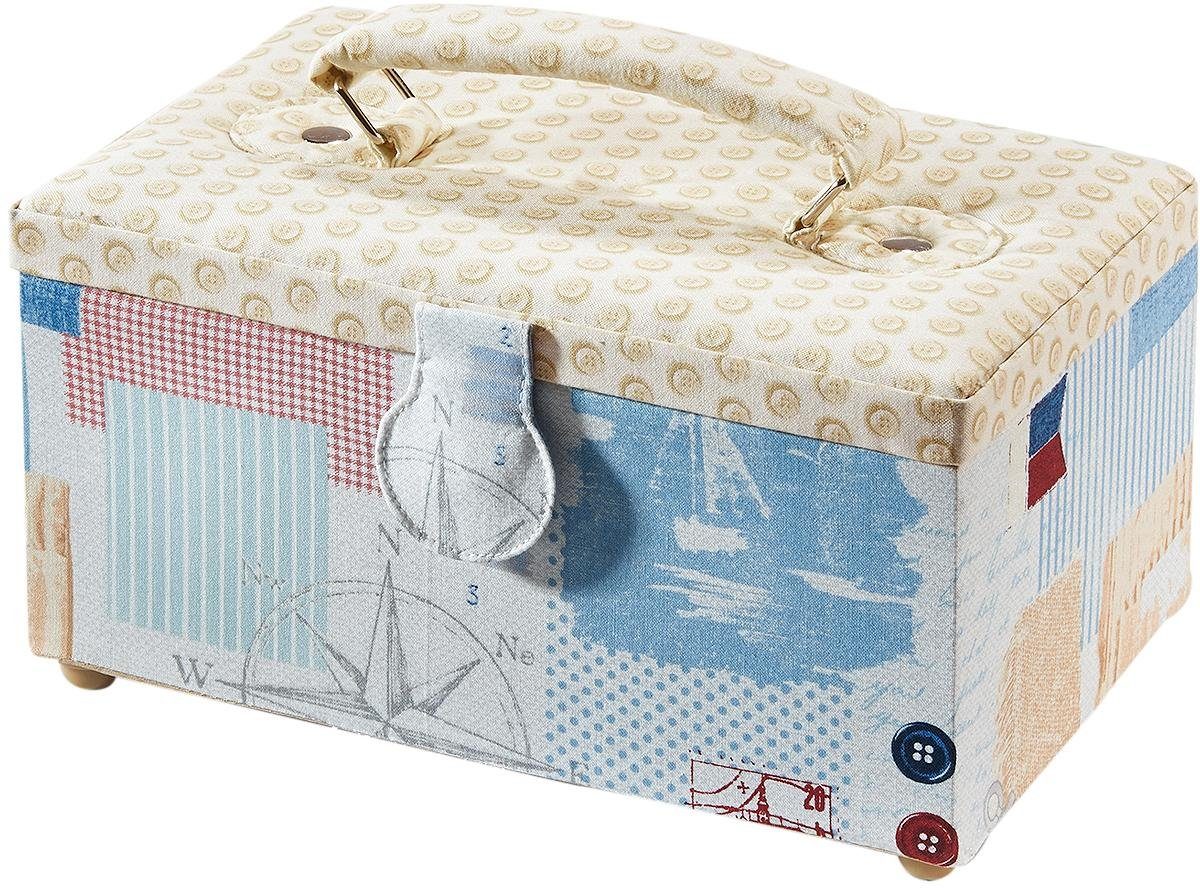 locker Naaidoosje rechthoekig, textiel met knoopmotief en handgreep van stof accessoires multicolor