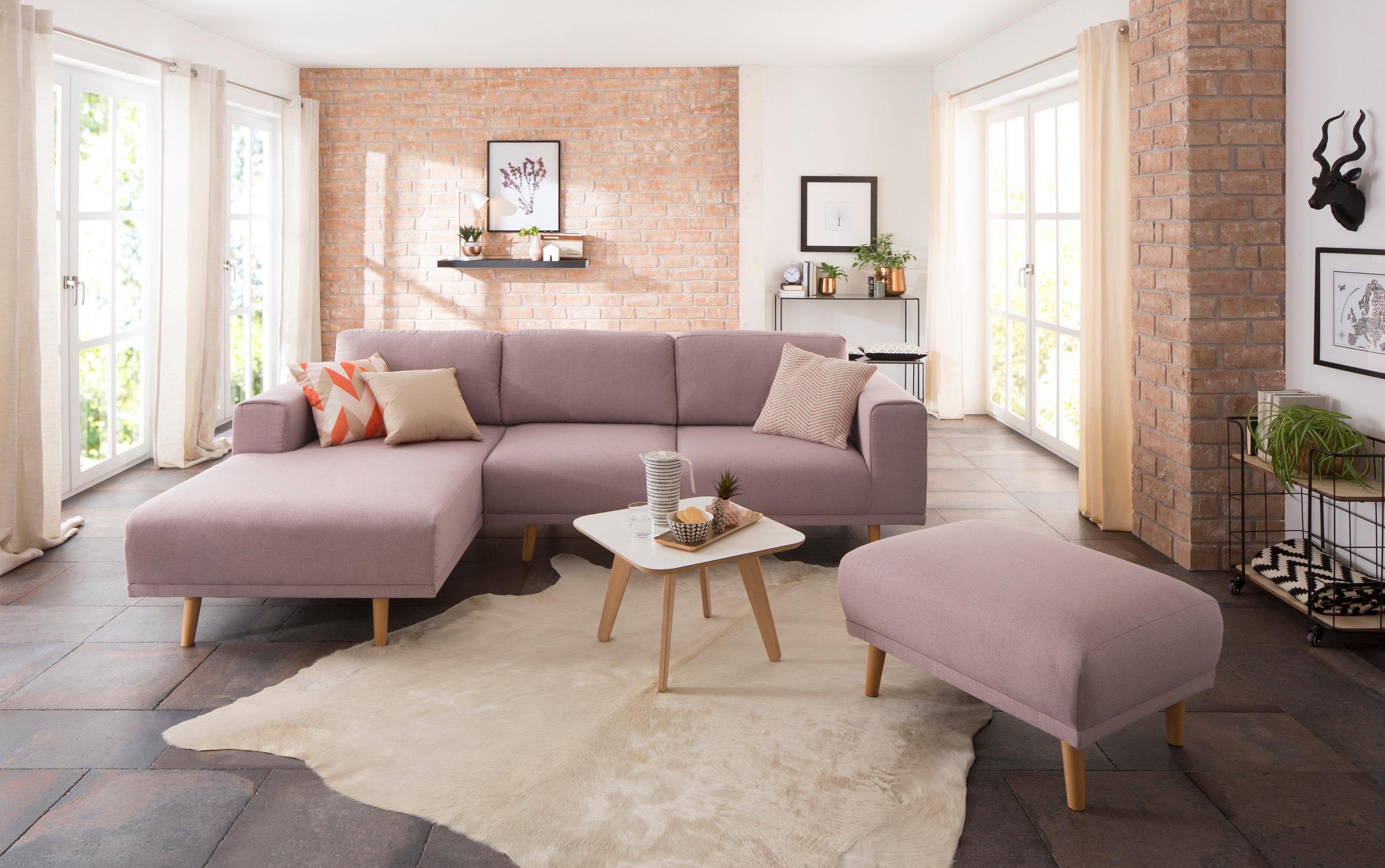 Home affaire Hoekbank Lasse L-vorm in scandinavische stijl met houten poten roze, hoekbanken, Récamier links