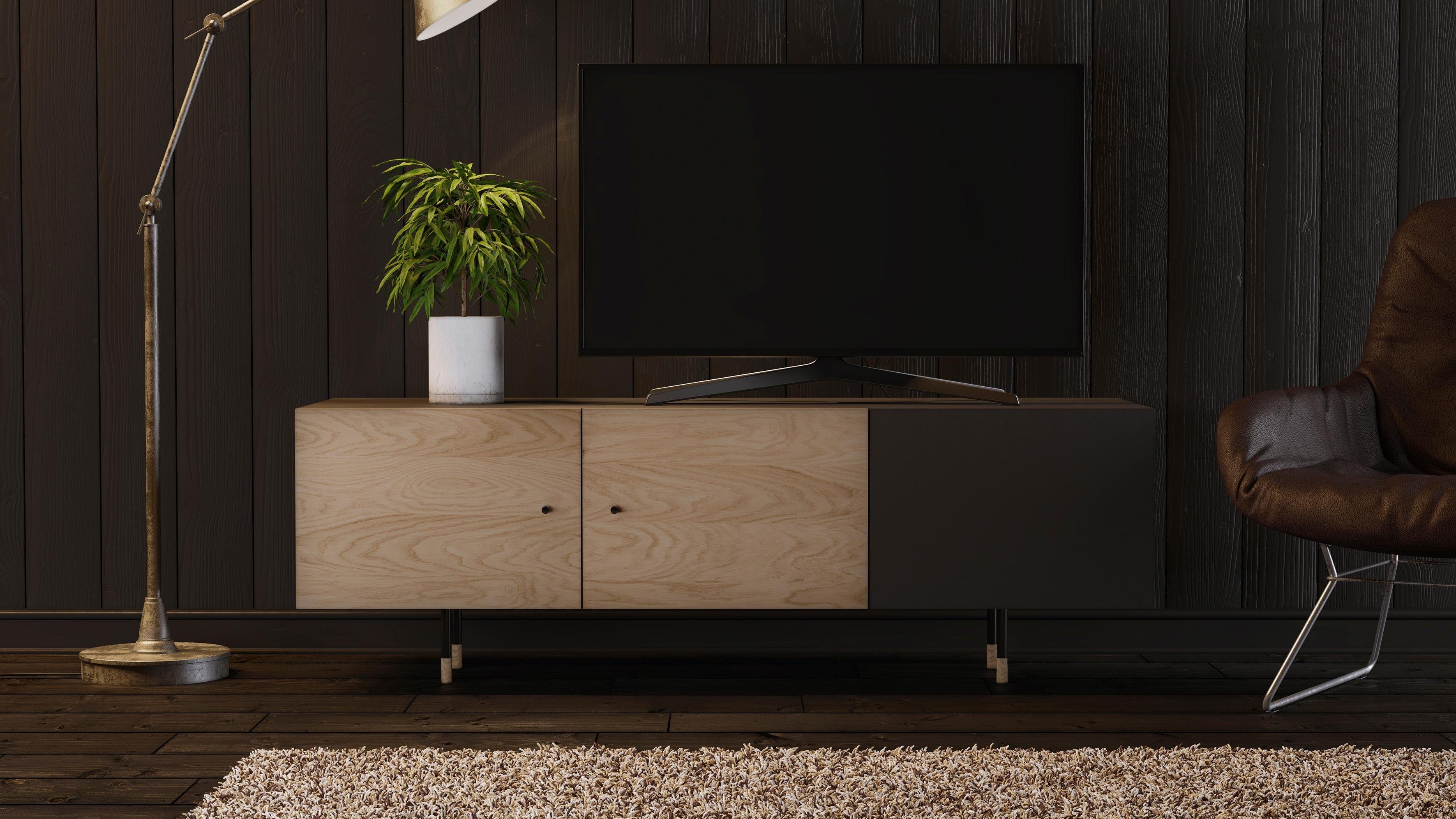 Woodman Tv-meubel Daniel met soft-closefunctie, breedte 150 cm lowboards maat 150x47x50 cm zwart
