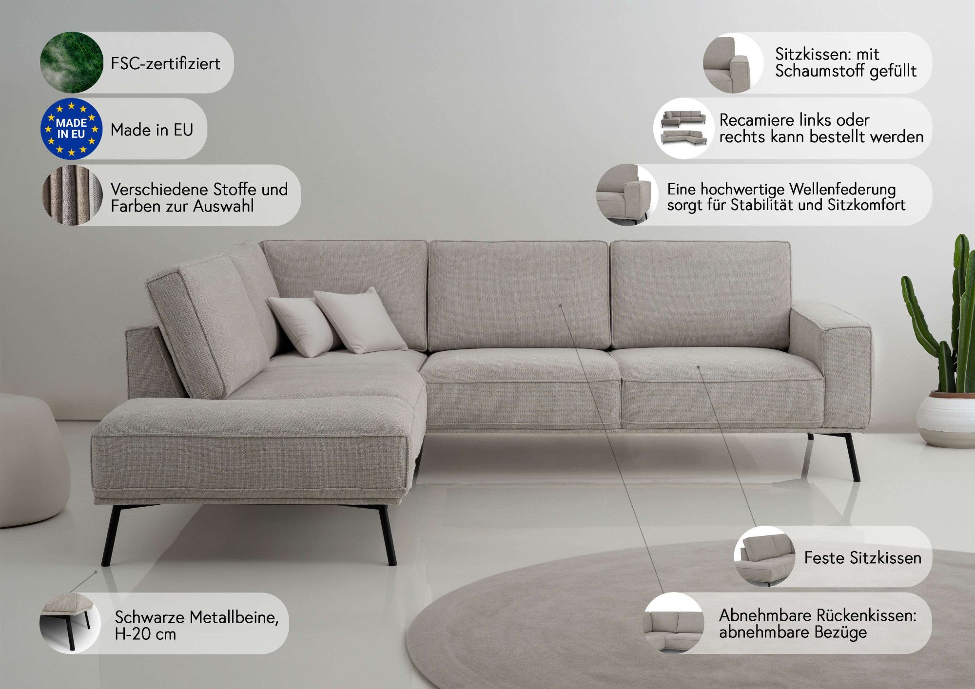 andas Hoekbank Vosby Breedte 260 cm, chenille, met decoratieve kedernaad