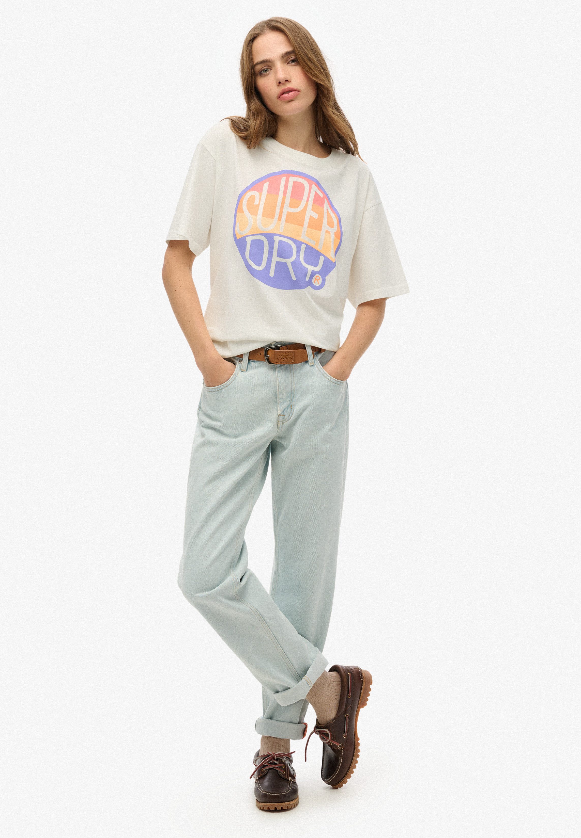 Superdry Shirt met ronde hals SU-NEON RAINBOW OVERSIZED TEE