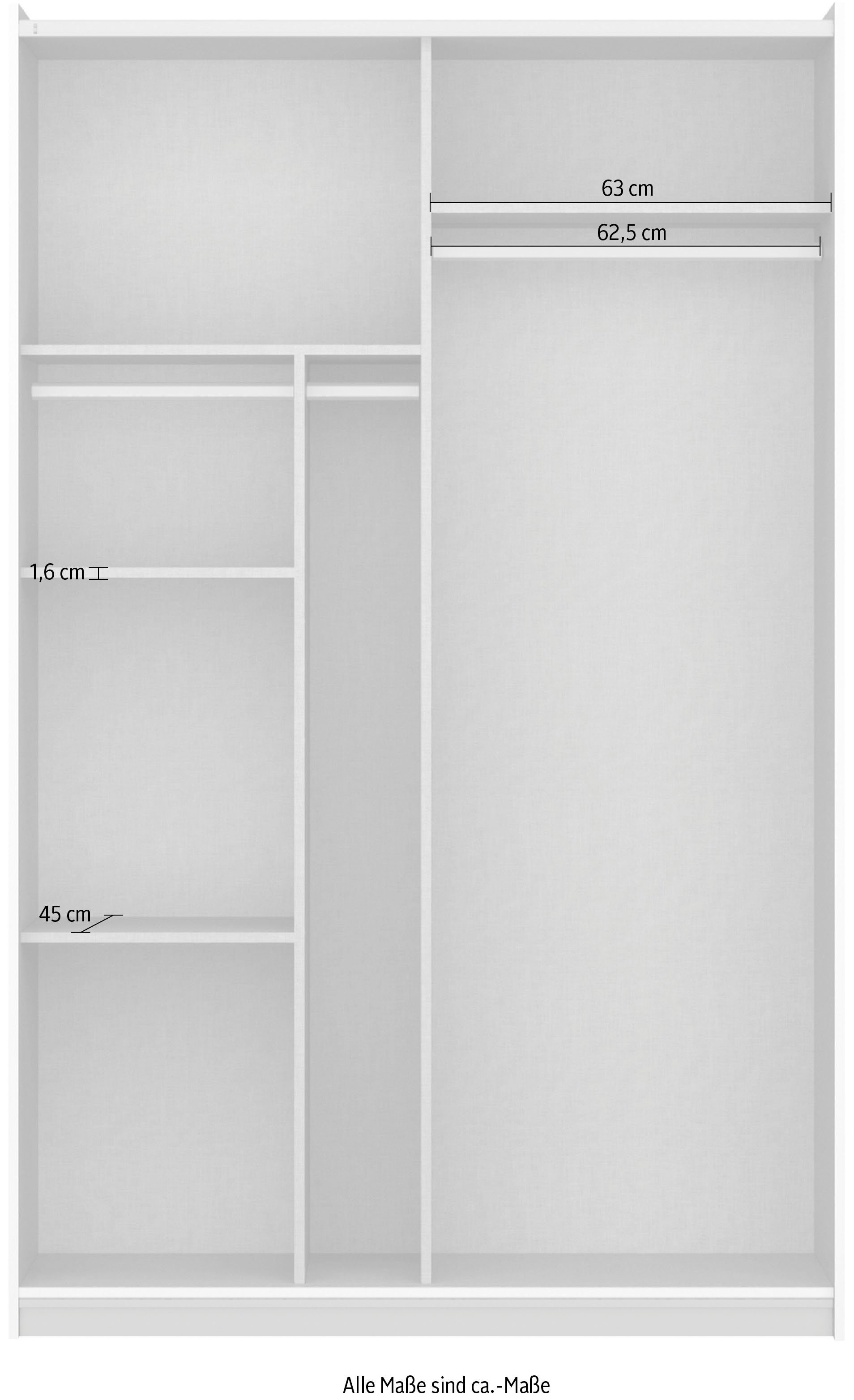 rauch Zweefdeurkast Kledingkast kast garderobe REFLECT inclusief praktische binneninrichting met 2 stoffen dozen made in germany