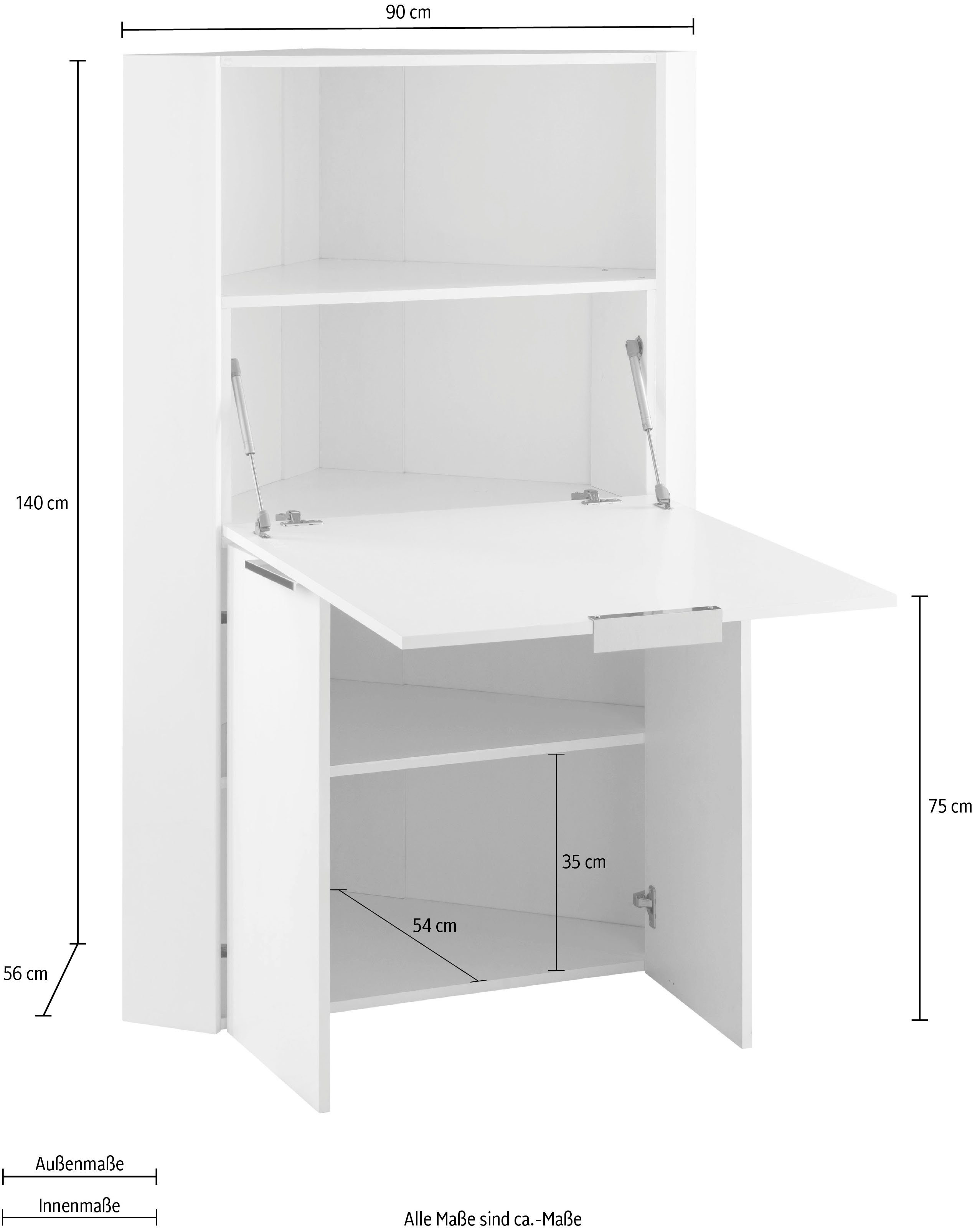 INOSIGN Secretaire Dalia Hoekbureau met opbergruimte, breedte 90 cm, Made in Italy