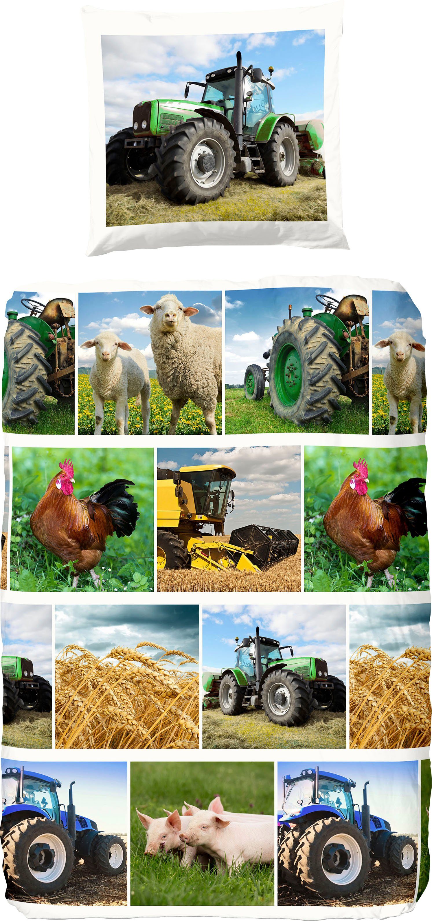 good morning Kinderovertrekset Agri 100% katoen, 135x200, rits, kind, jongens, boerderij, tractor (2-delig)