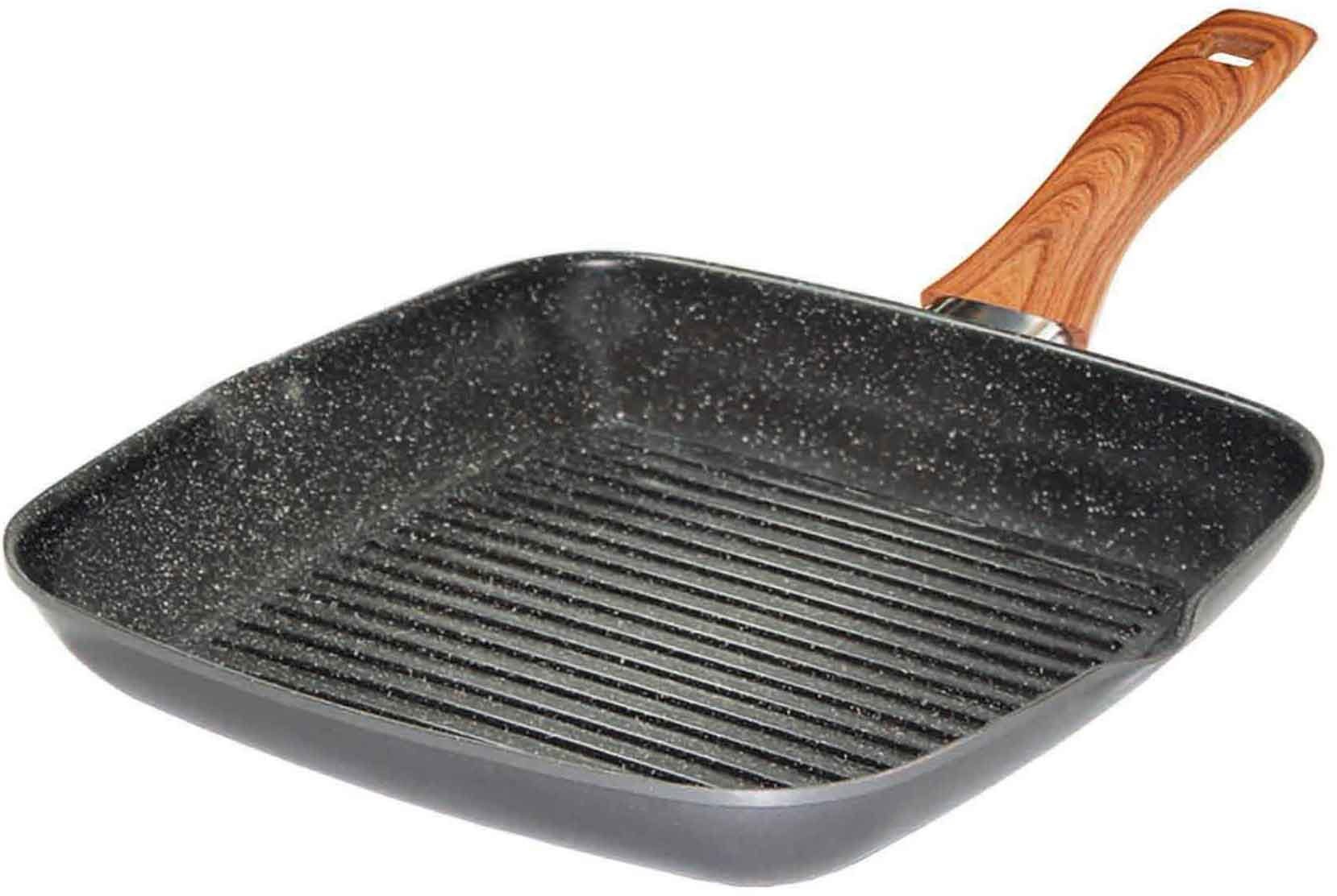 STONELINE Grillpan Back to Nature Ø 28 cm, 2 schenktuiten, inductie grillpannen grijs