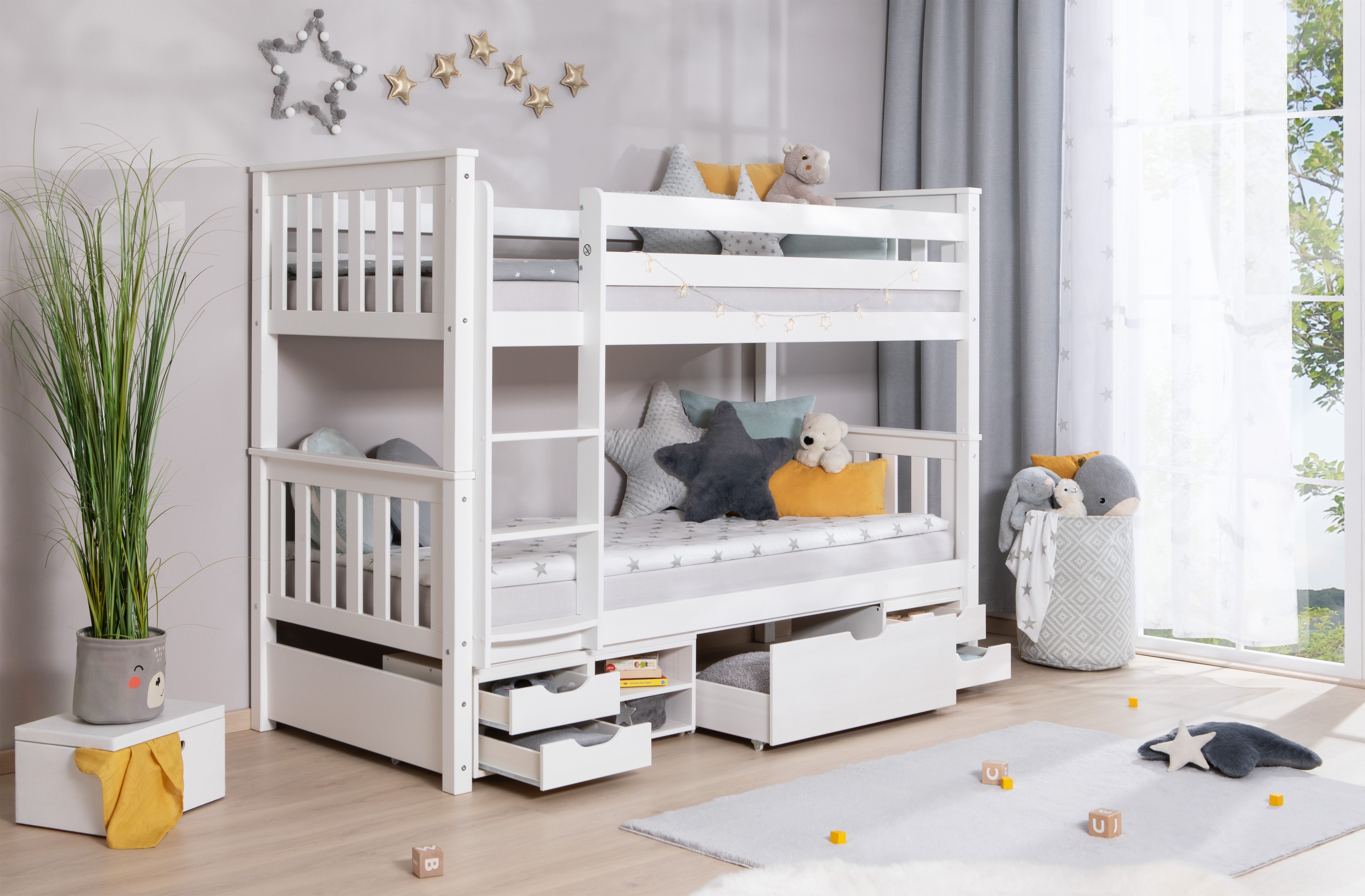 Ticaa Stapelbed Sammy met rolbodem en laden, marlies, grenen