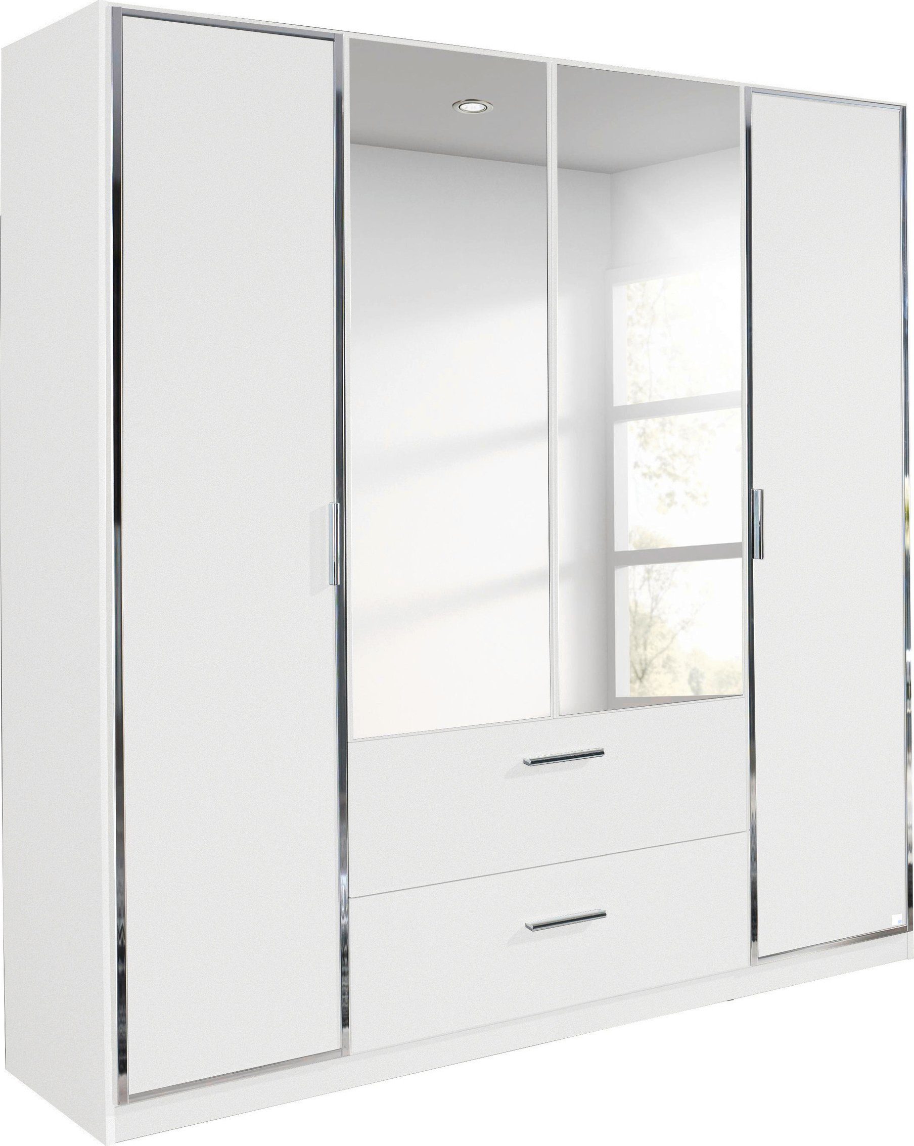 rauch Draaideurkast Marl met elegante chromen handgrepen en randen kledingkasten maat 181 cm x 197 cm x 54 cm wit