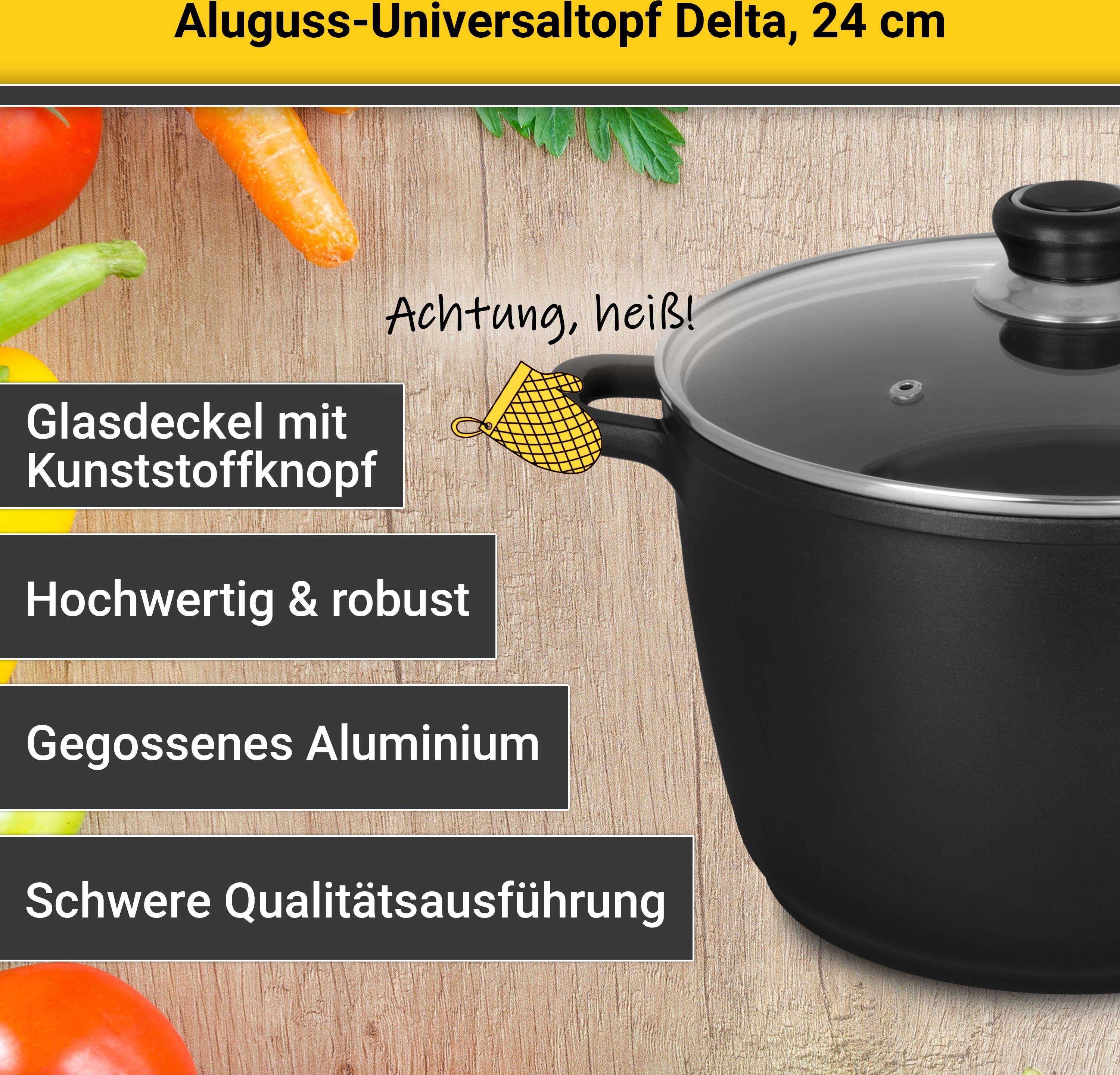Krüger Kookpan Gietaluminium universele pan met glazen deksel delta, 24 cm