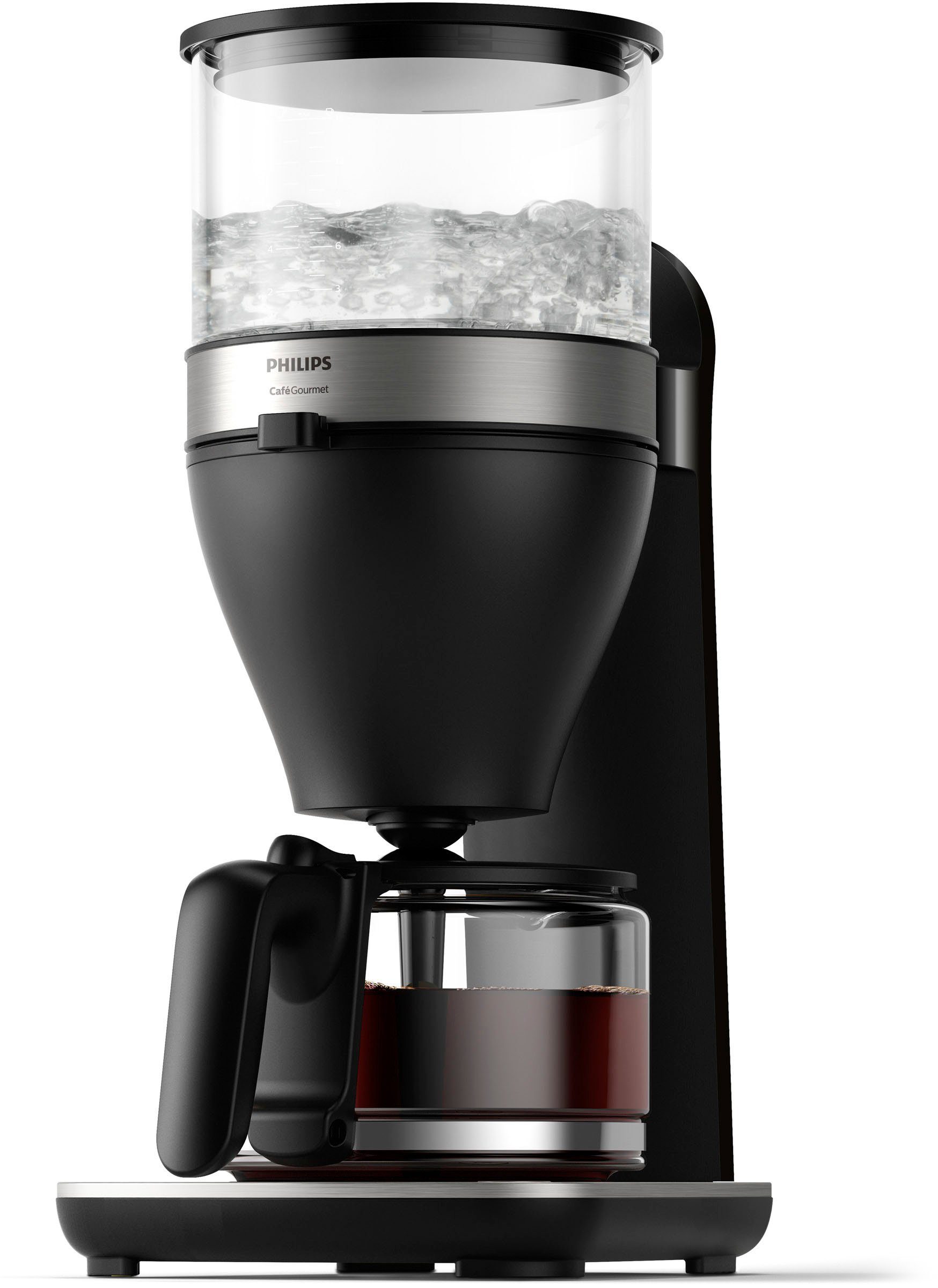 philips filterkoffieapparaat café gourmet hd5416-60, 1,25 l, druppelstop en uitschakelfunctie, boil and brew-systeem zwart