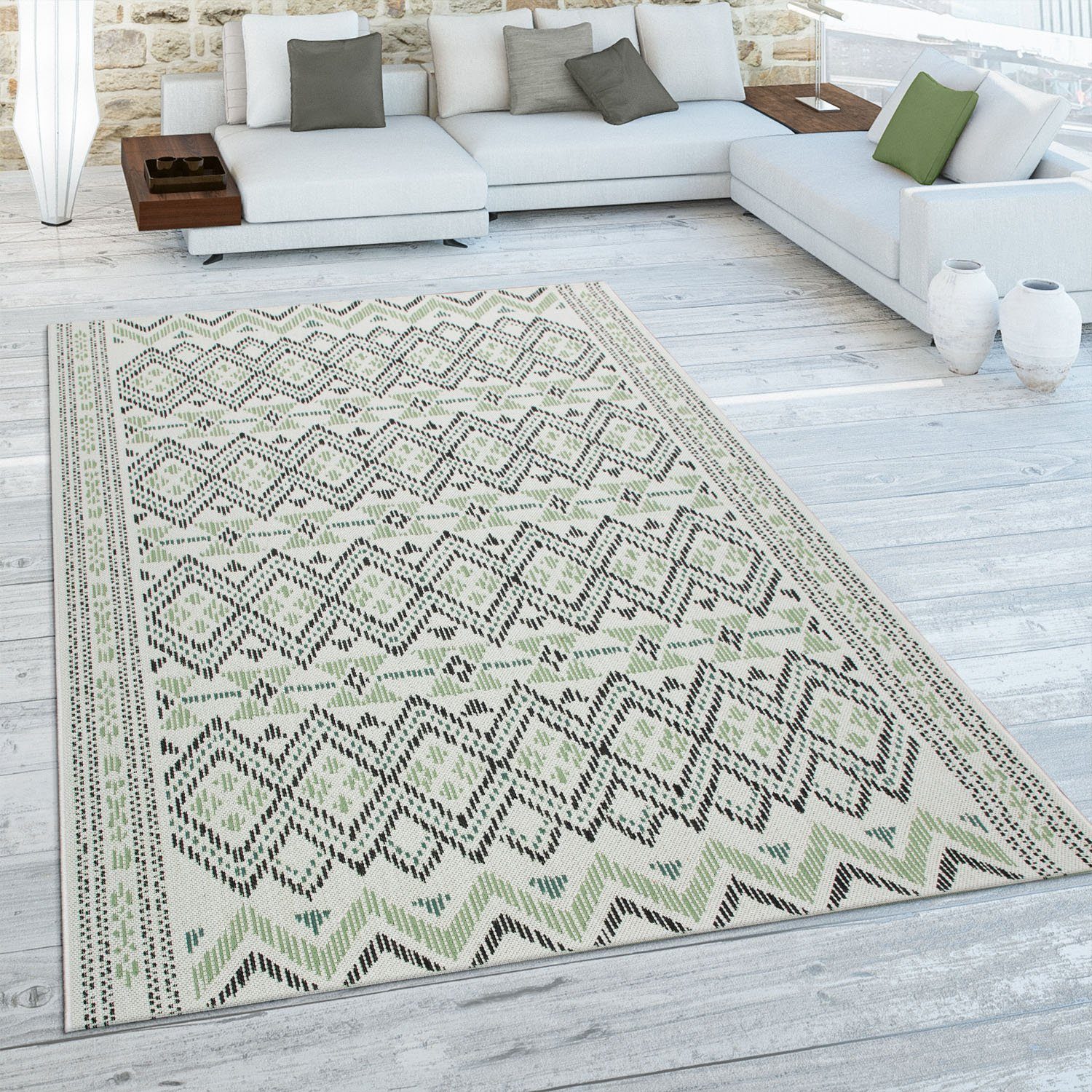 Paco Home Vloerkleed Ostende 543 Platweefsel, ruitenmotief, met randdessin, geschikt voor binnen en buiten