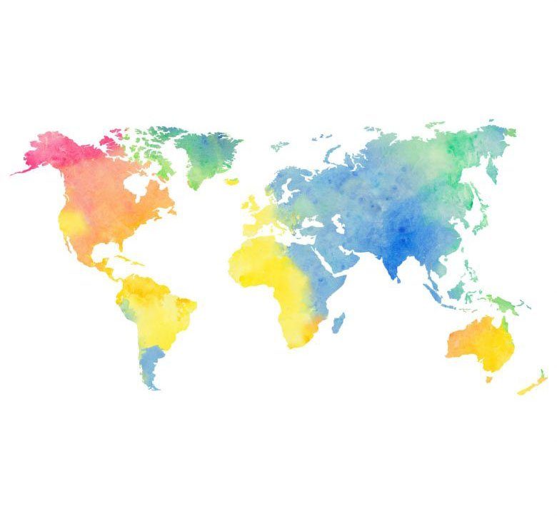 wall-art wandfolie aquarel wereldkaart regenboog (1 stuk) multicolor