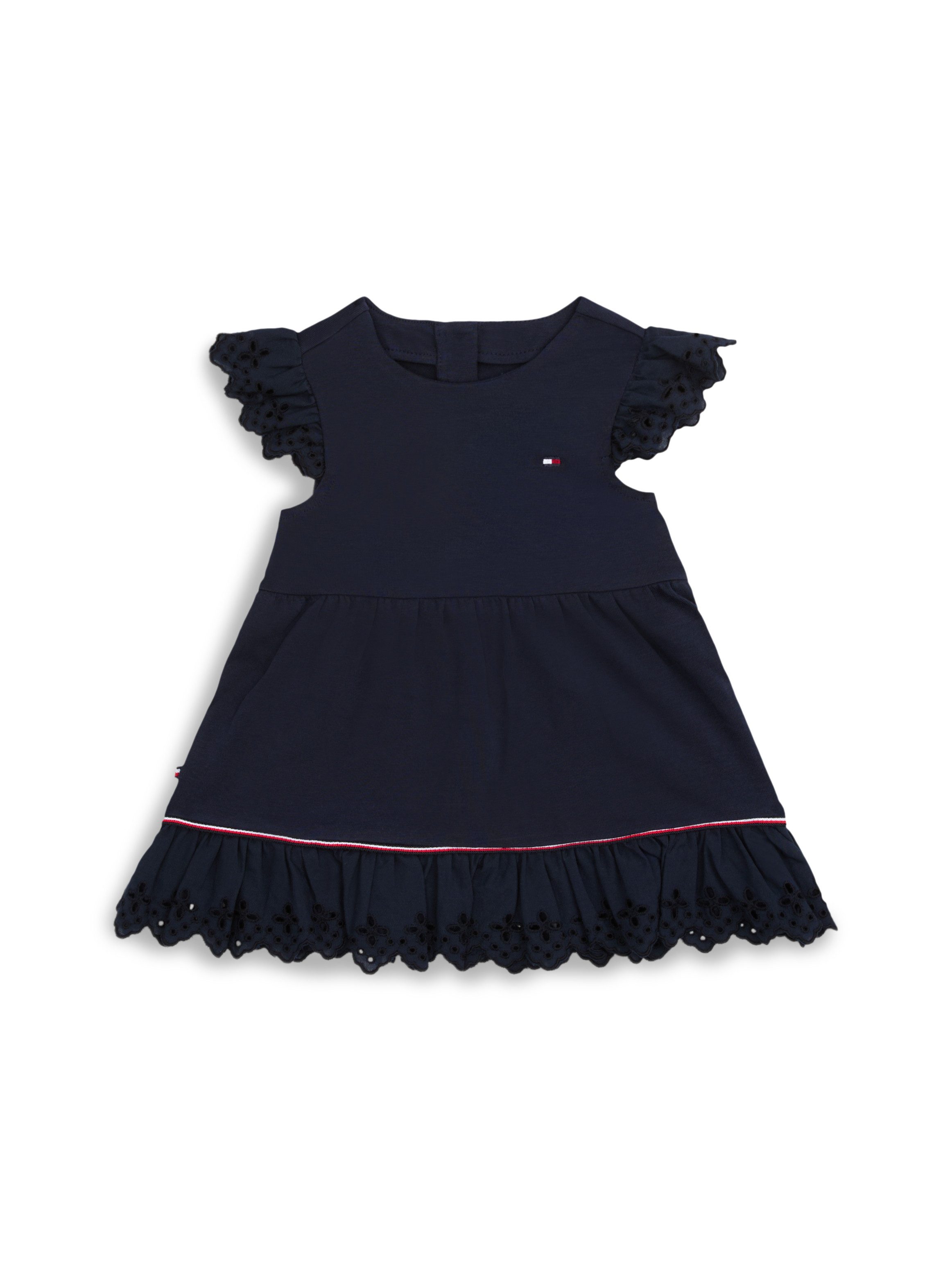 Tommy Hilfiger Zomerjurk BRODERIE ANGLAISE DRESS SS met logo-contrastband, met logo-borduursel