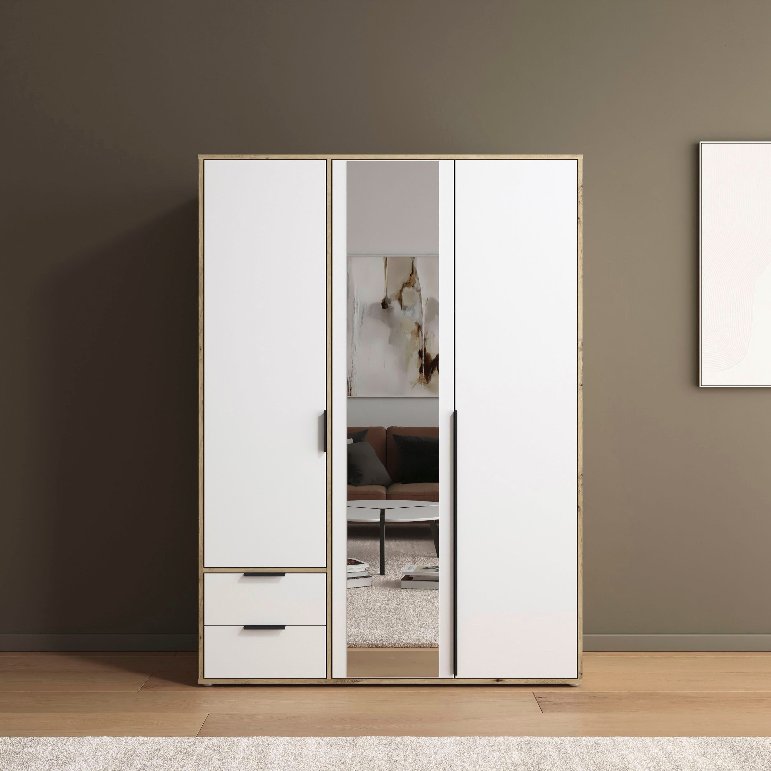 rauch Draaideurkast Kledingkast Kast Garderobe Wasmand NAGATA met Spiegel und schubladen sowie stangengriffen topseller made in germany