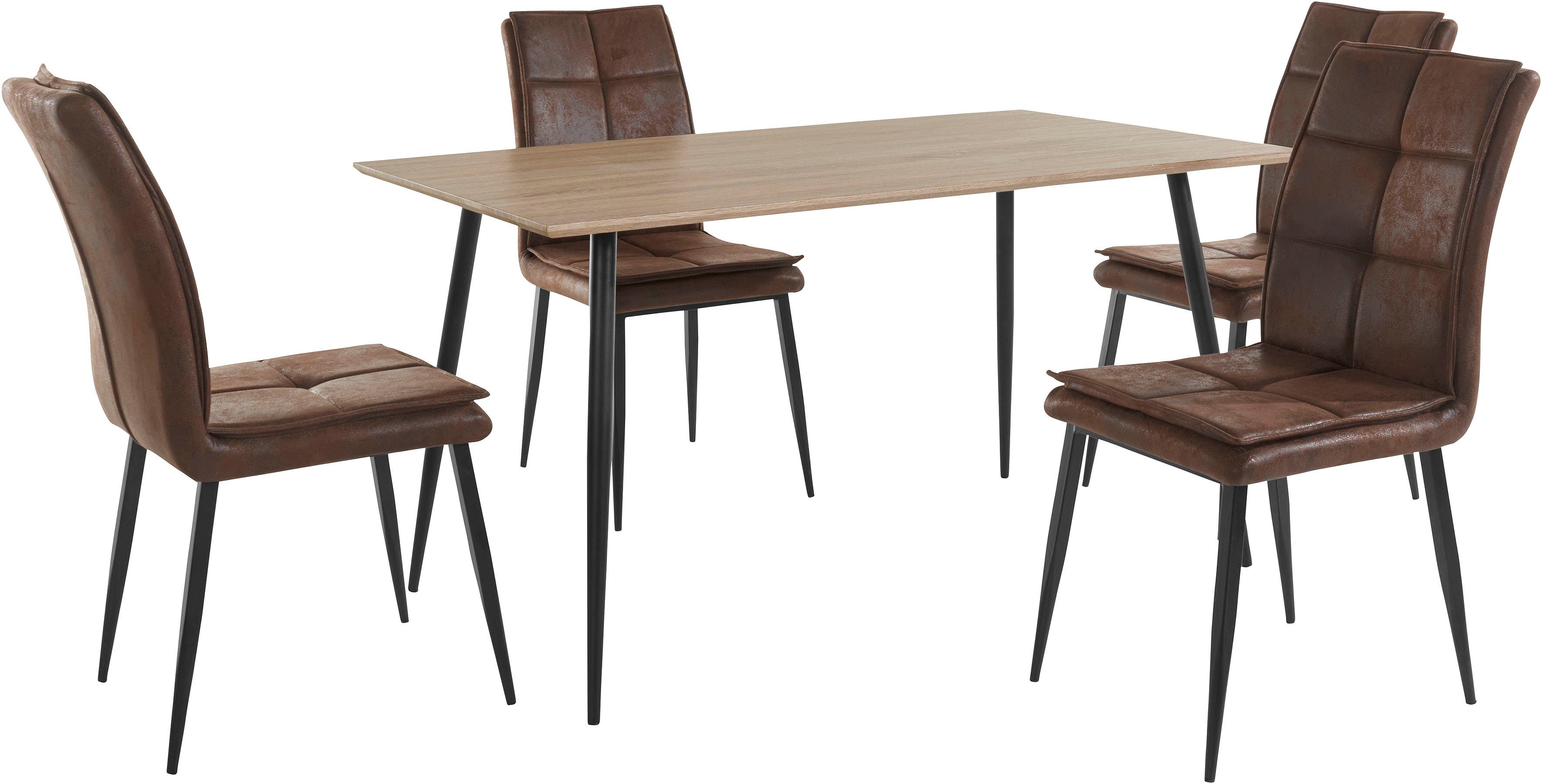 Leonique Eethoek Dino + Lima Set, 5-delig, tafel in eiken-look en 4 eetkamerstoelen (5-delig)