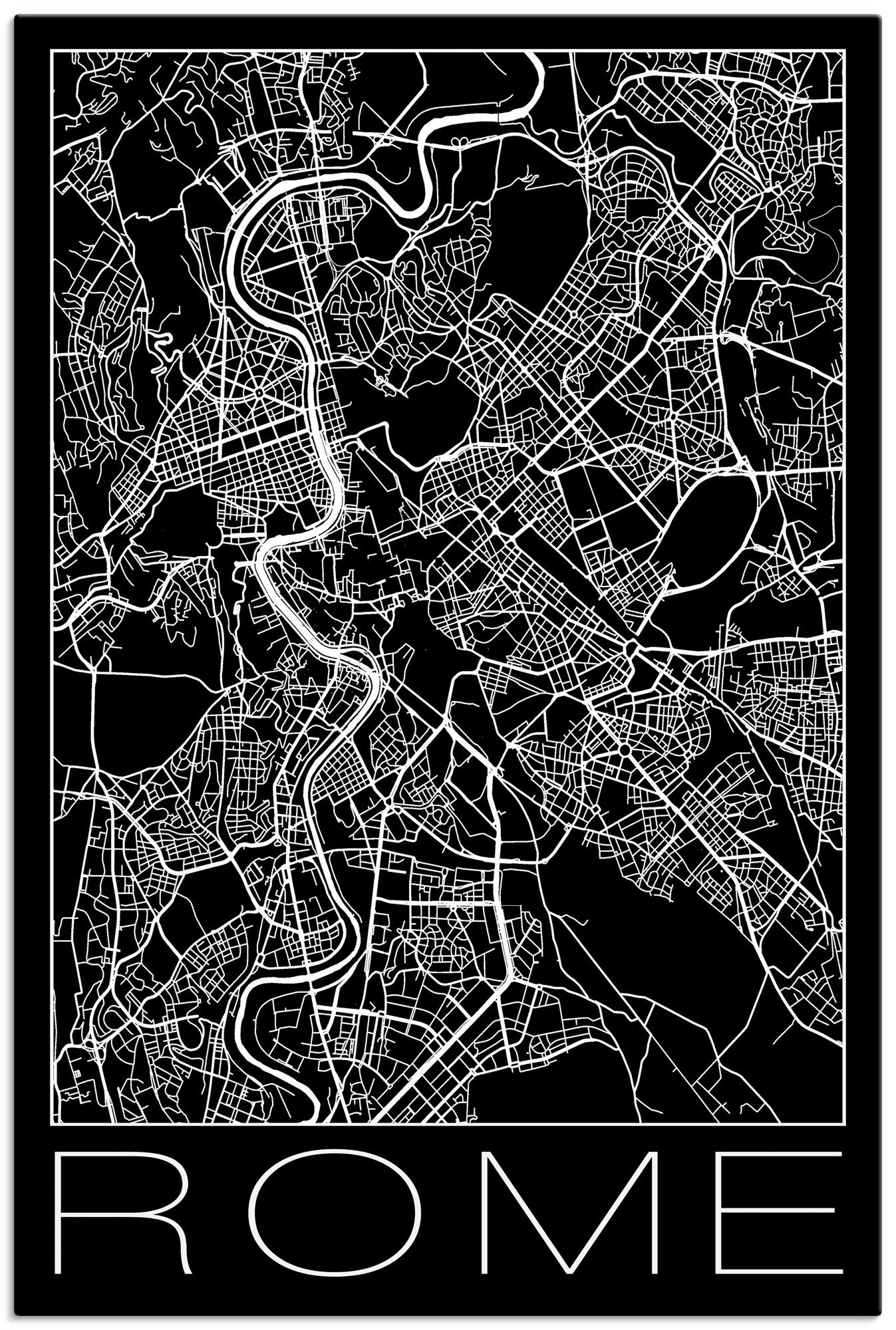 Artland Artprint Retro kaart Rome Italië zwart in vele afmetingen & productsoorten - artprint van aluminium / artprint voor buiten, artprint op linnen, poster, muursticker / wandfo