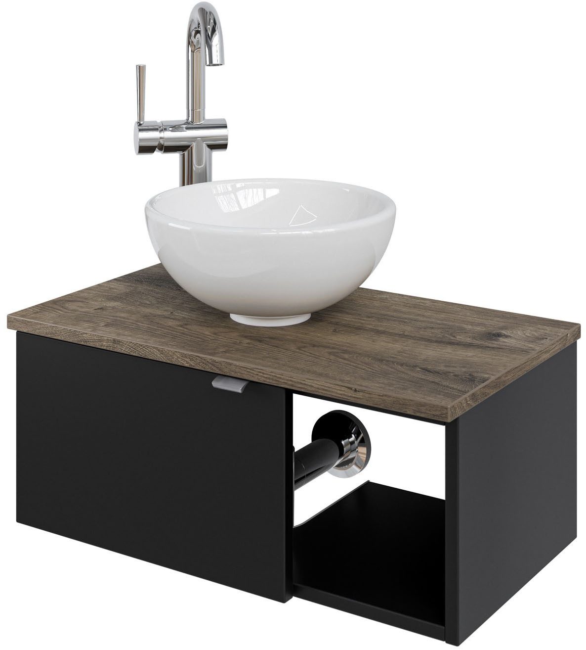 Saphir Wastafelonderkast Serie 6915 wastafel met onderkast voor gastenbadkamer, tweede toilet (3-delig)