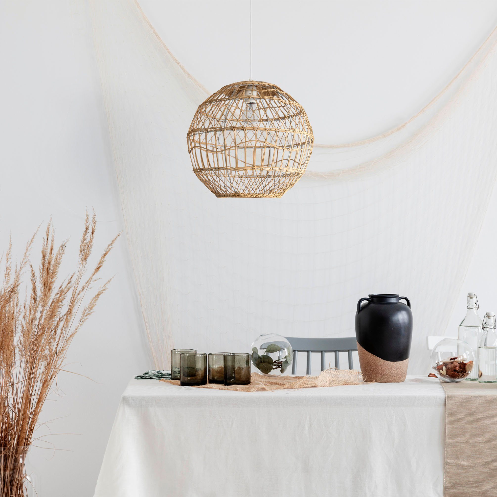 Paco Home Hanglamp Maite Rattan hanglamp mandlamp rond E27 Boho stijl modern woonkamer