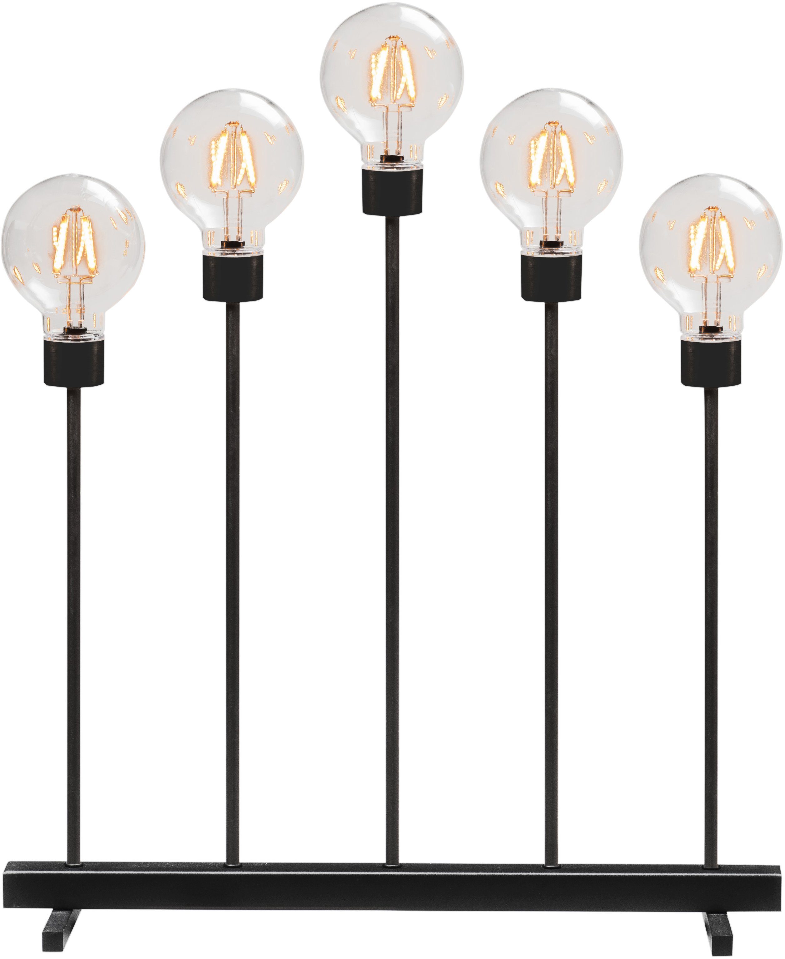 KONSTSMIDE Led-raamkandelaar Kerst versiering Metalen ledlampen, zwart, 5 ronde globes, 10 amberkl. dioden (1 stuk)